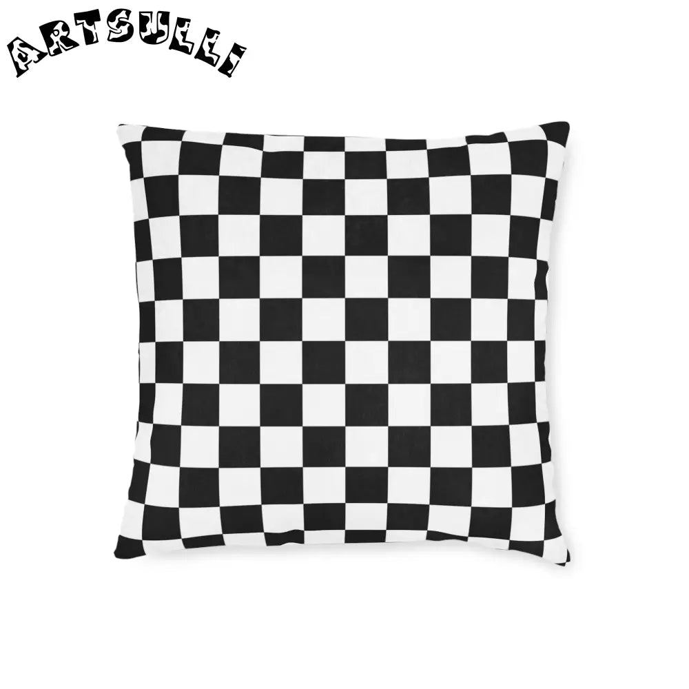 JAKKOUTTHEBXX Checkerboard White and Black Square Pillow