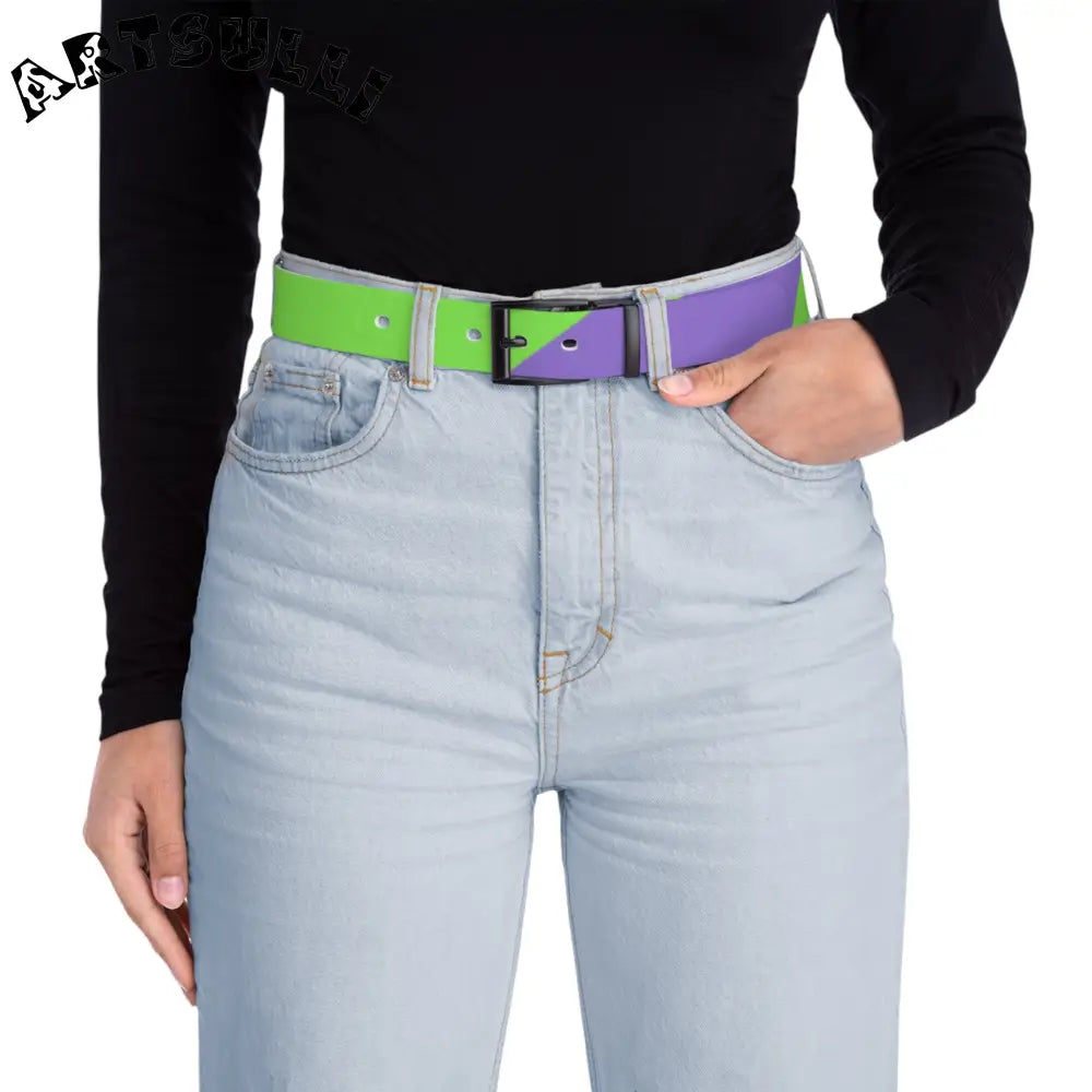 JAKKOUTTHEBXX Tyrannosaurus Print Green and Purple Belt