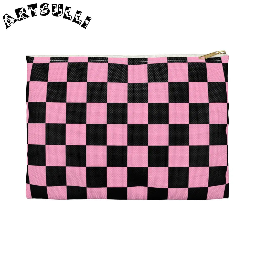 JAKKOUTTHEBXX Checkerboard Black and Pink Accessory Pouch