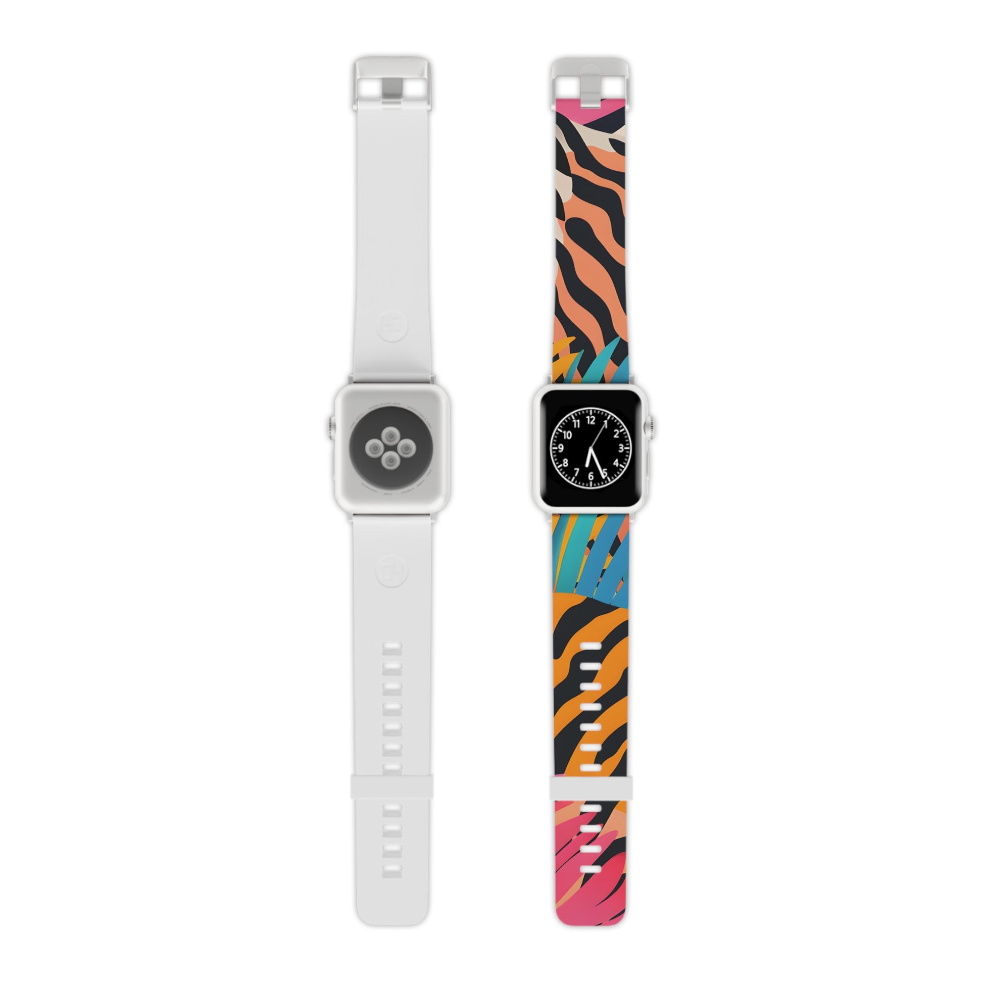 Palm Leaves x Zebra Stripes x Tiger Stripes Orange and Blue  Watch Band for Apple Watch, Artsulli - Art is Long, Life is Short, Accessories, Size, 8'' × 0.75'' / 42 - 44 mm, Color, Silver, , , 90113092781050