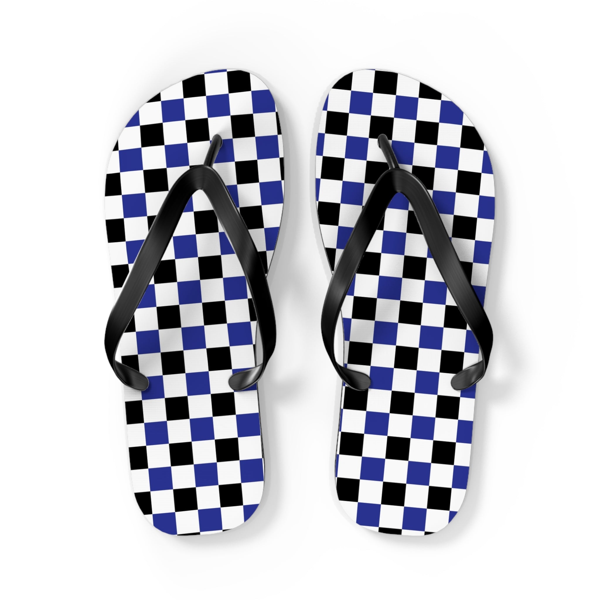 Checkerboard Blue White and Black Flip Flops, Artsulli - Art is Long, Life is Short, Shoes, Size, L, Color, Black sole, , , 22101878393873398955
