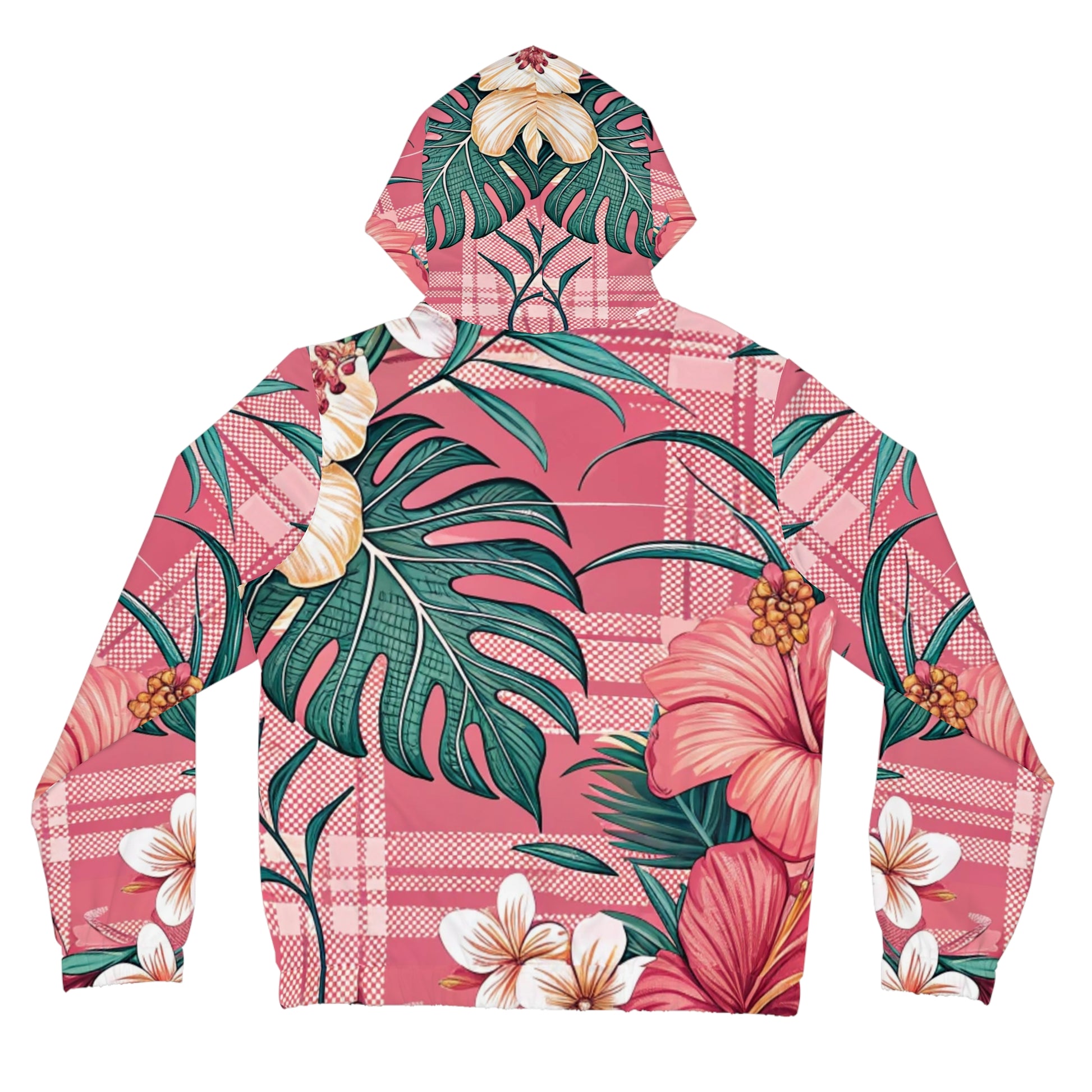 Plaid x Floral Burgundy Women’s Full-Zip Hoodie (AOP), Artsulli - Art is Long, Life is Short, All Over Prints, , , , , , , 