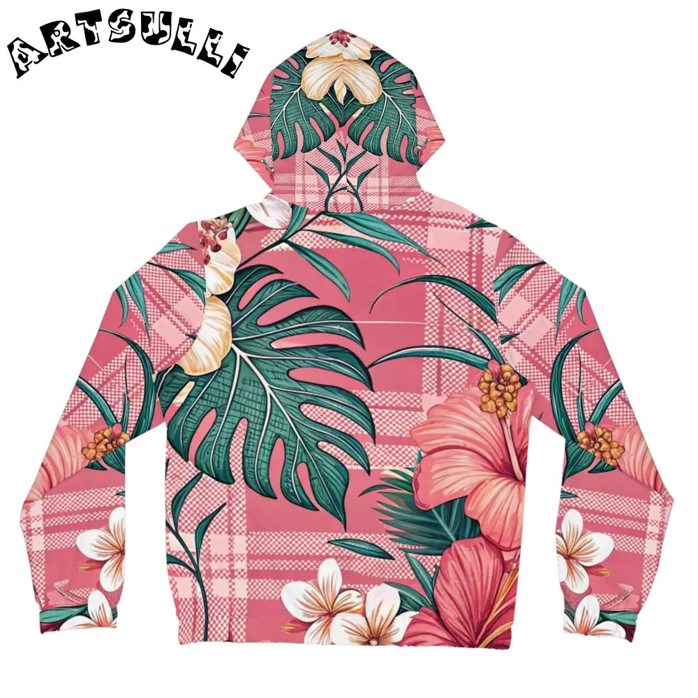 JAKKOUTTHEBXX Plaid x Floral Burgundy Women’s Full-Zip Hoodie (AOP)
