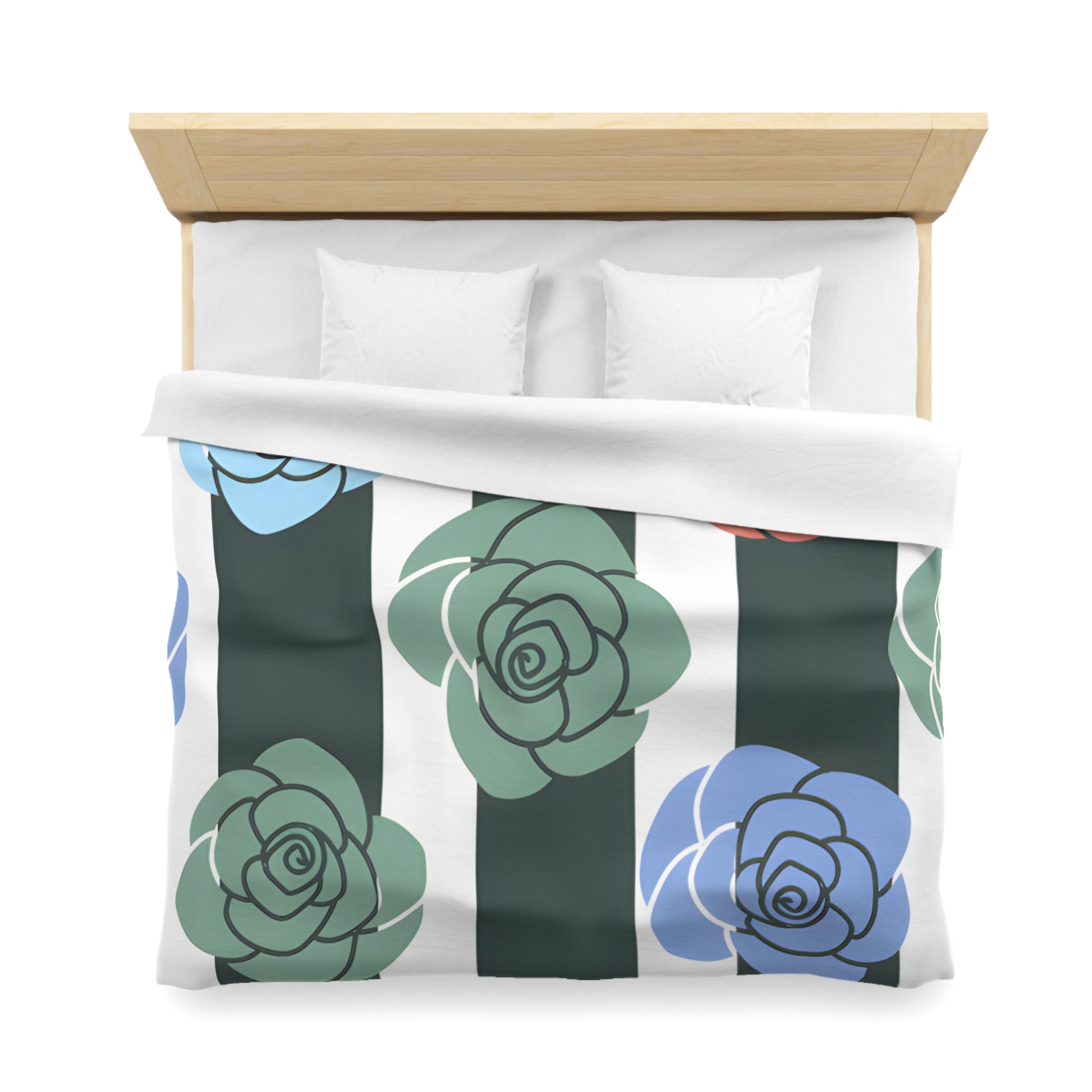 Stripes x Roses Black and White Microfiber Duvet Cover, Artsulli - Art is Long, Life is Short, Home Decor, , , , , , , 
