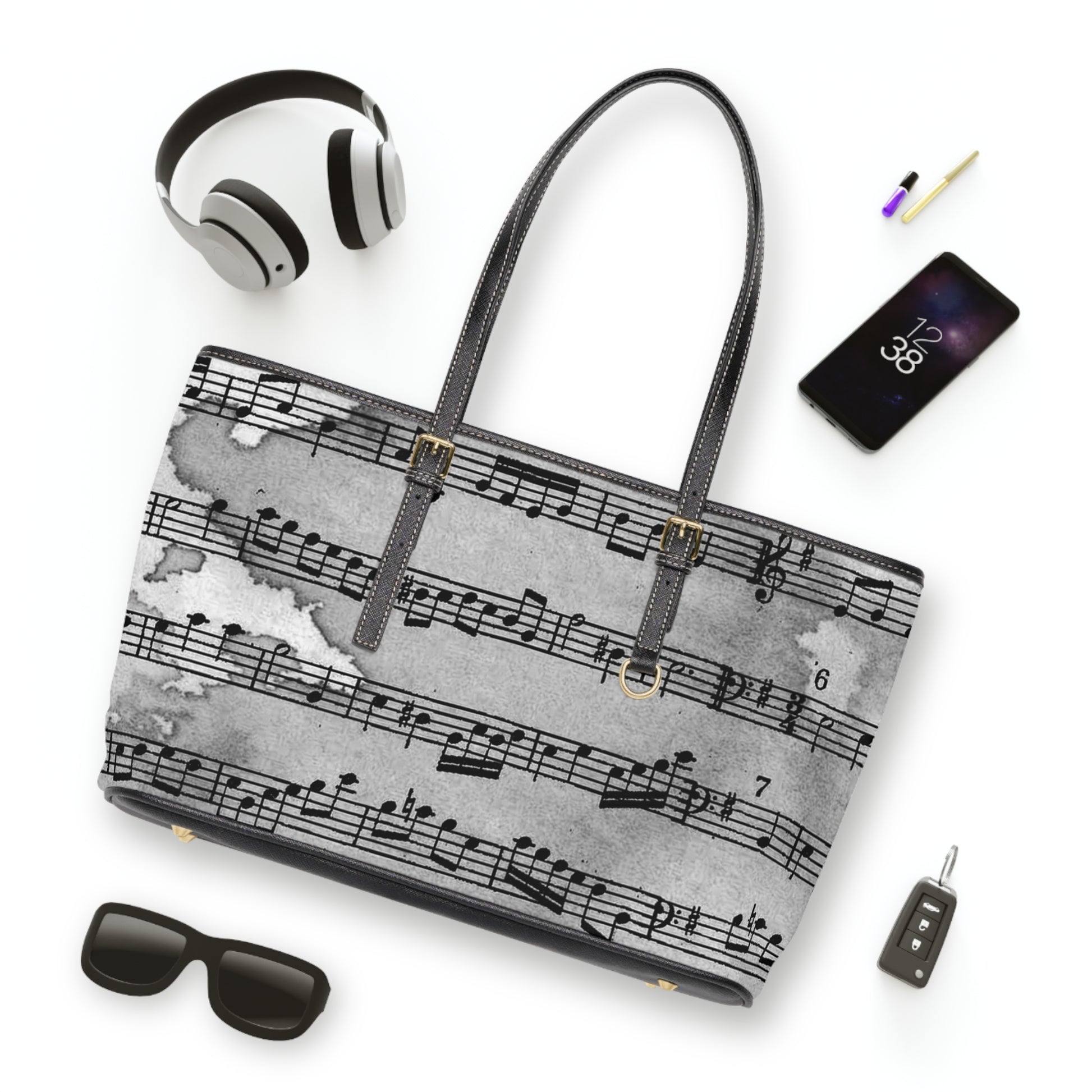Drip Spill Type Beat Sheet Music Black PU Leather Shoulder Bag, Artsulli - Art is Long, Life is Short, Bags, , , , , , , 