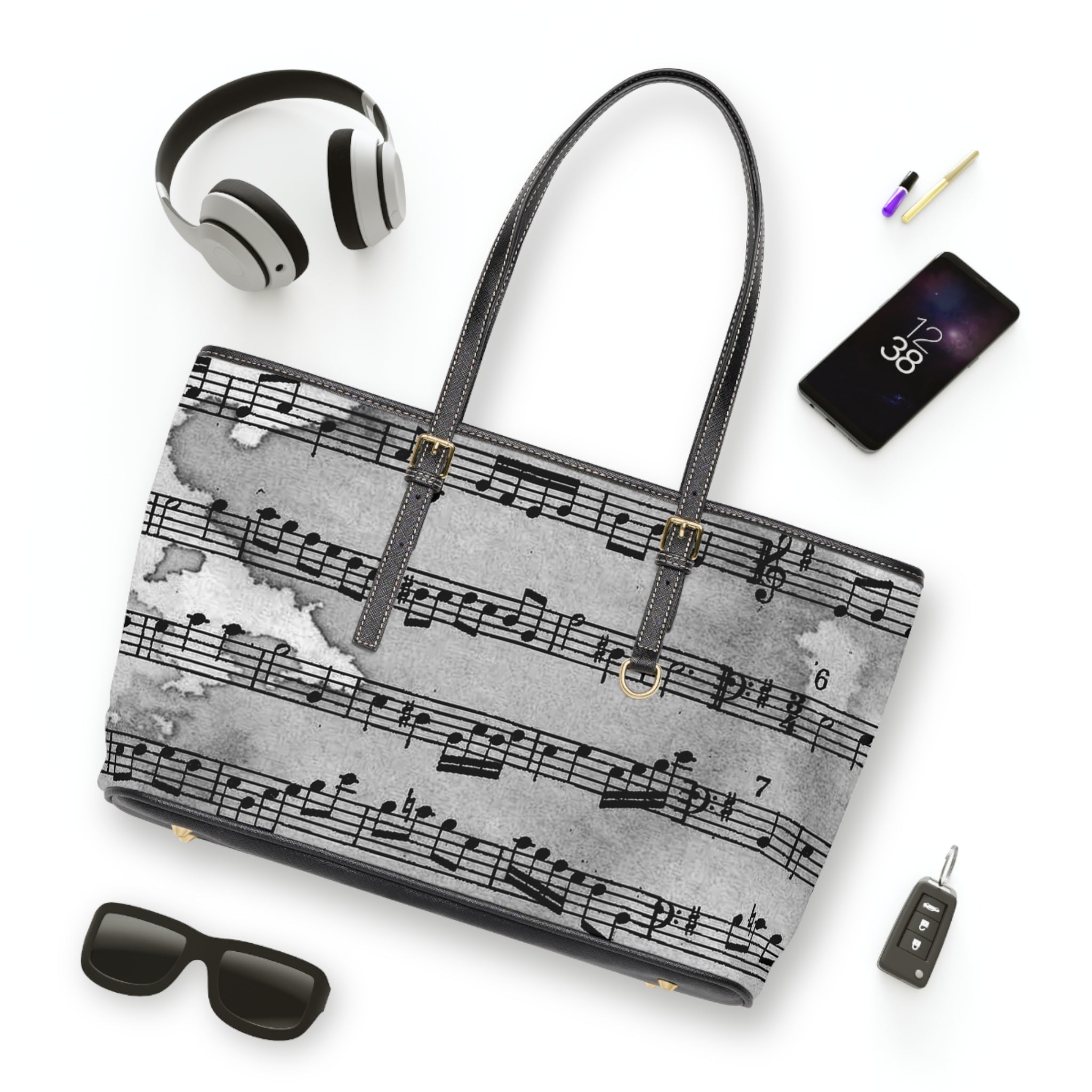 Drip Spill Type Beat Sheet Music Black PU Leather Shoulder Bag, Artsulli - Art is Long, Life is Short, Bags, , , , , , , 