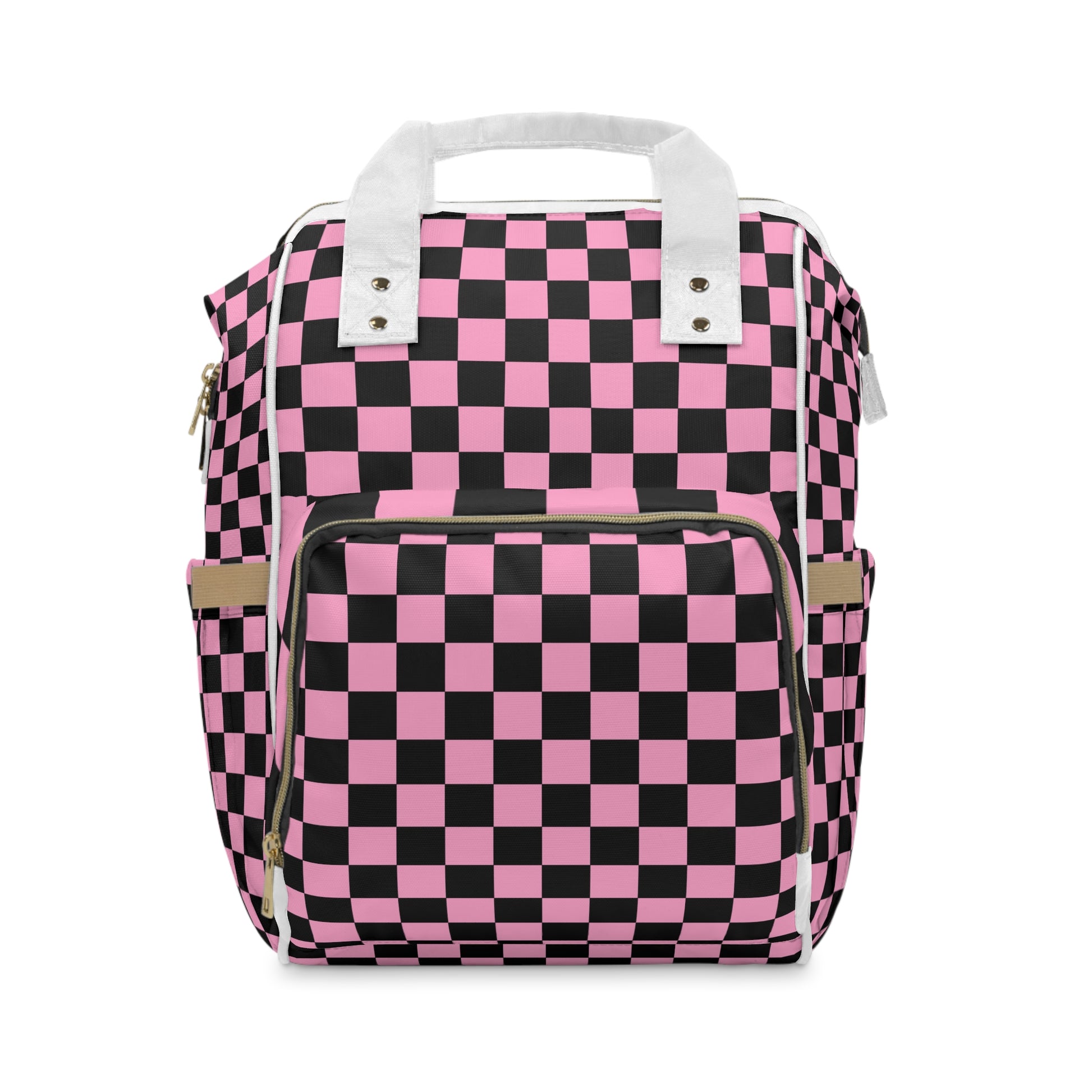 Checkerboard Black and Pink Multifunctional Diaper Backpack, Artsulli - Art is Long, Life is Short, Bags, Size, 15.0" × 10.8" × 6.7'', , , , , 12002198879852951063