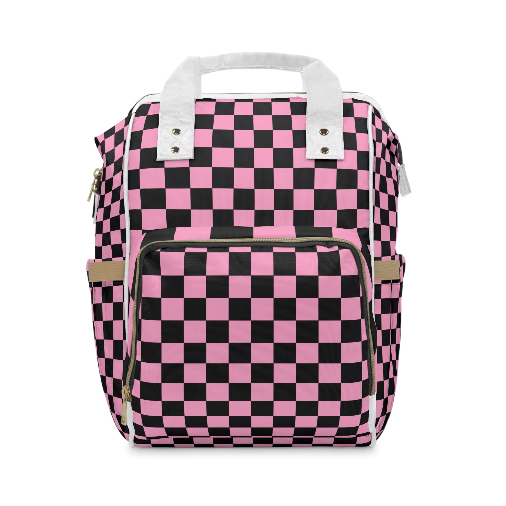 Checkerboard Black and Pink Multifunctional Diaper Backpack, Artsulli - Art is Long, Life is Short, Bags, Size, 15.0" × 10.8" × 6.7'', , , , , 12002198879852951063
