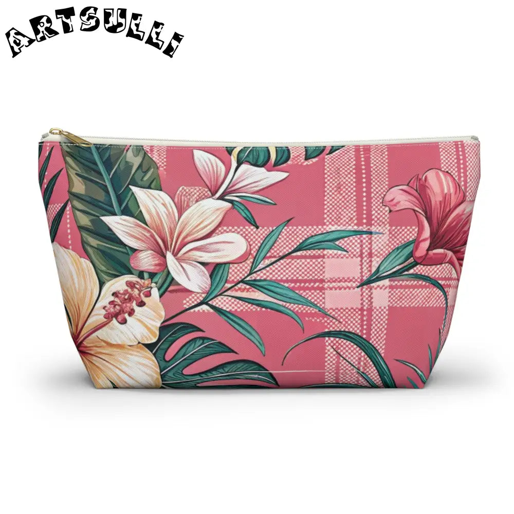 JAKKOUTTHEBXX Plaid x Floral Burgundy and Green Accessory Pouch w