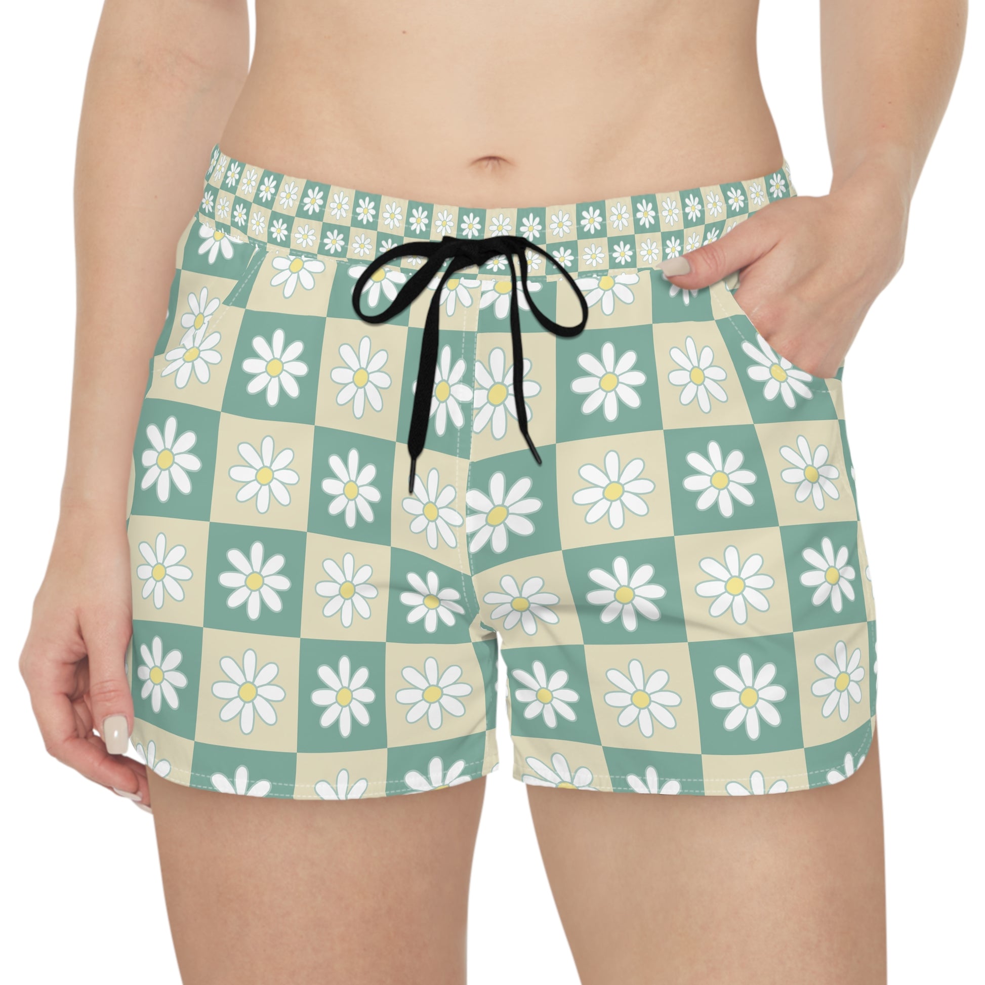 Retro Daisy Grid Women's Casual Shorts (AOP), Artsulli - Art is Long, Life is Short, All Over Prints, , , , , , , 