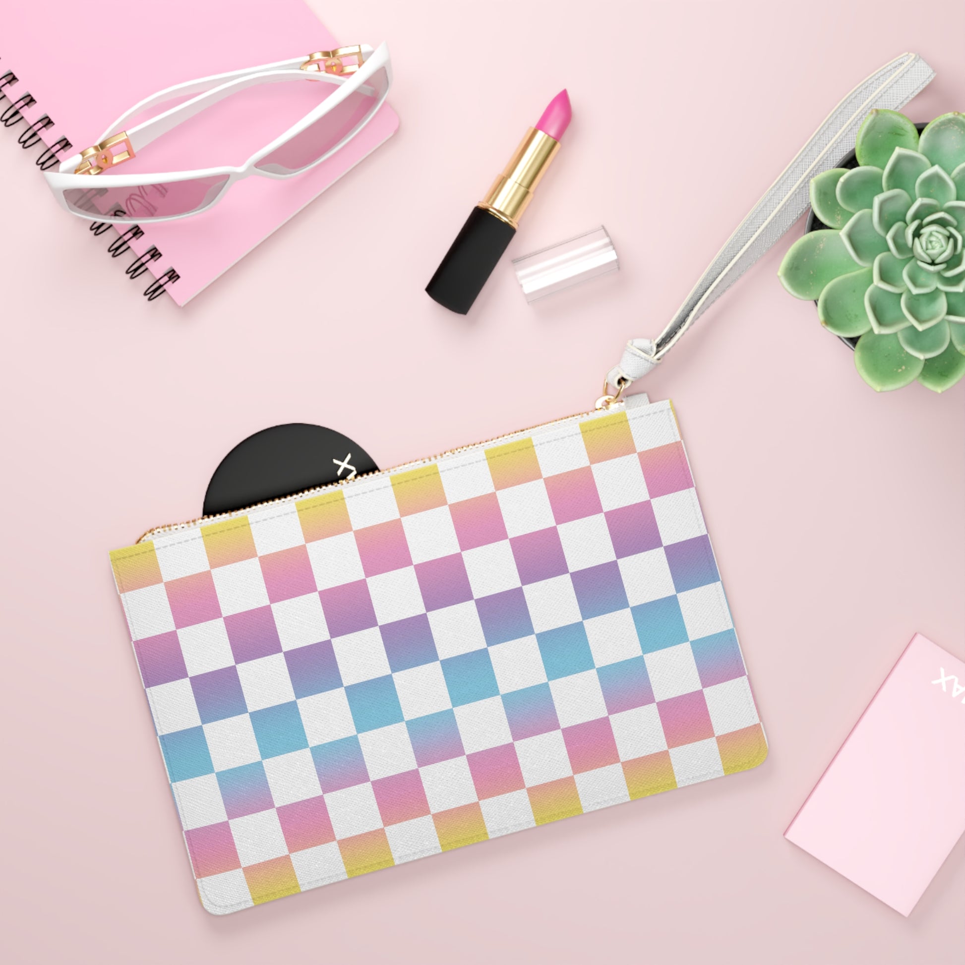 Vaporwave Check Clutch Bag, Artsulli - Art is Long, Life is Short, Bags, , , , , , , 