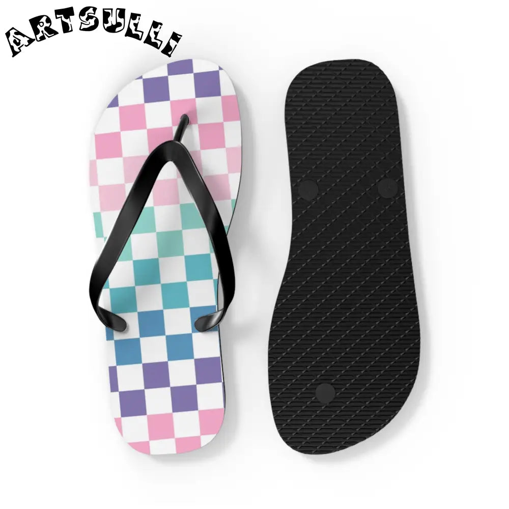 JAKKOUTTHEBXX Vaporwave Rainbow Checkerboard Multi-Color Flip Flops