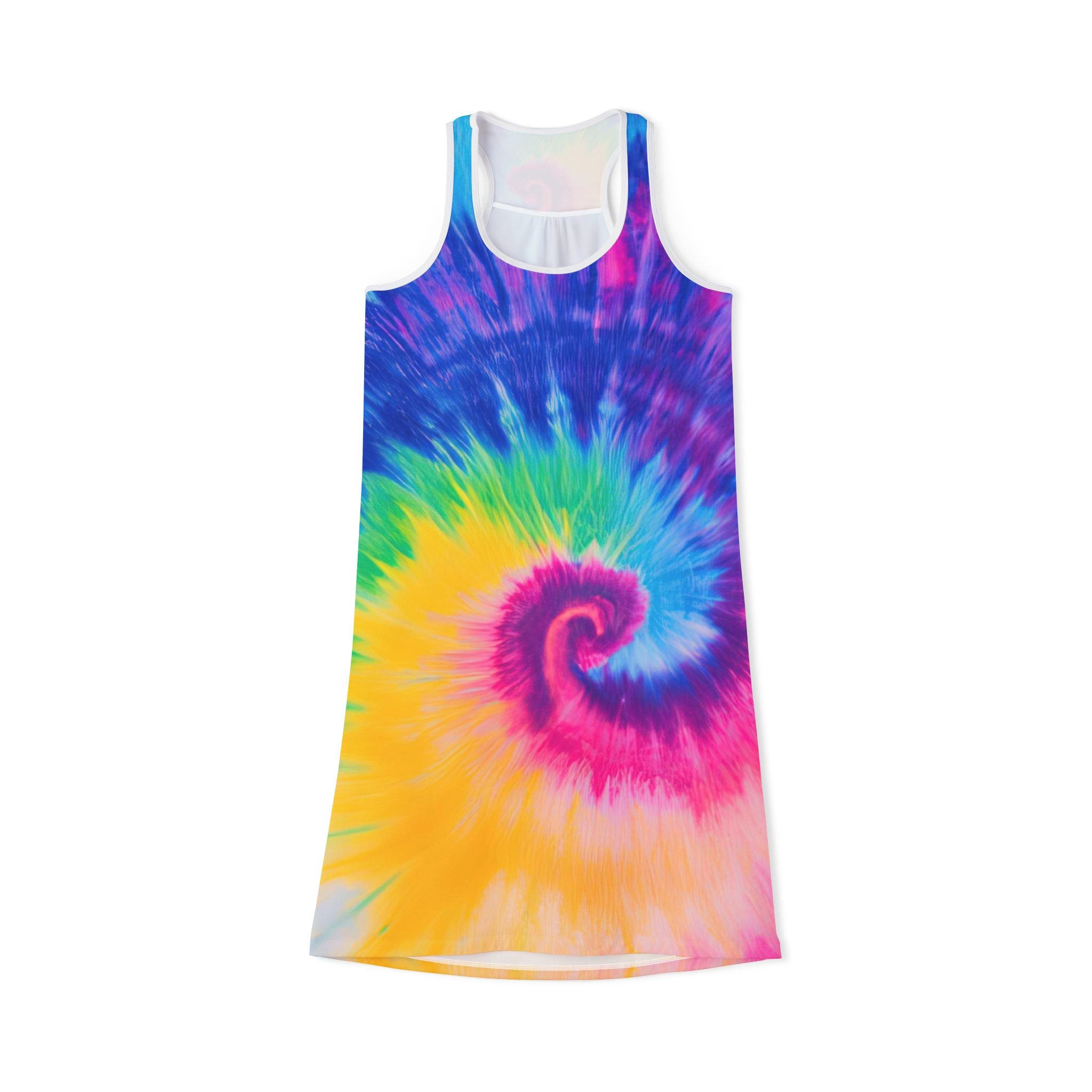 Psychedelic Tie Dye Women's Racerback Dress (AOP), Artsulli - Art is Long, Life is Short, Tank Top, Size, XS, Color, White, , , 33321198032911561702