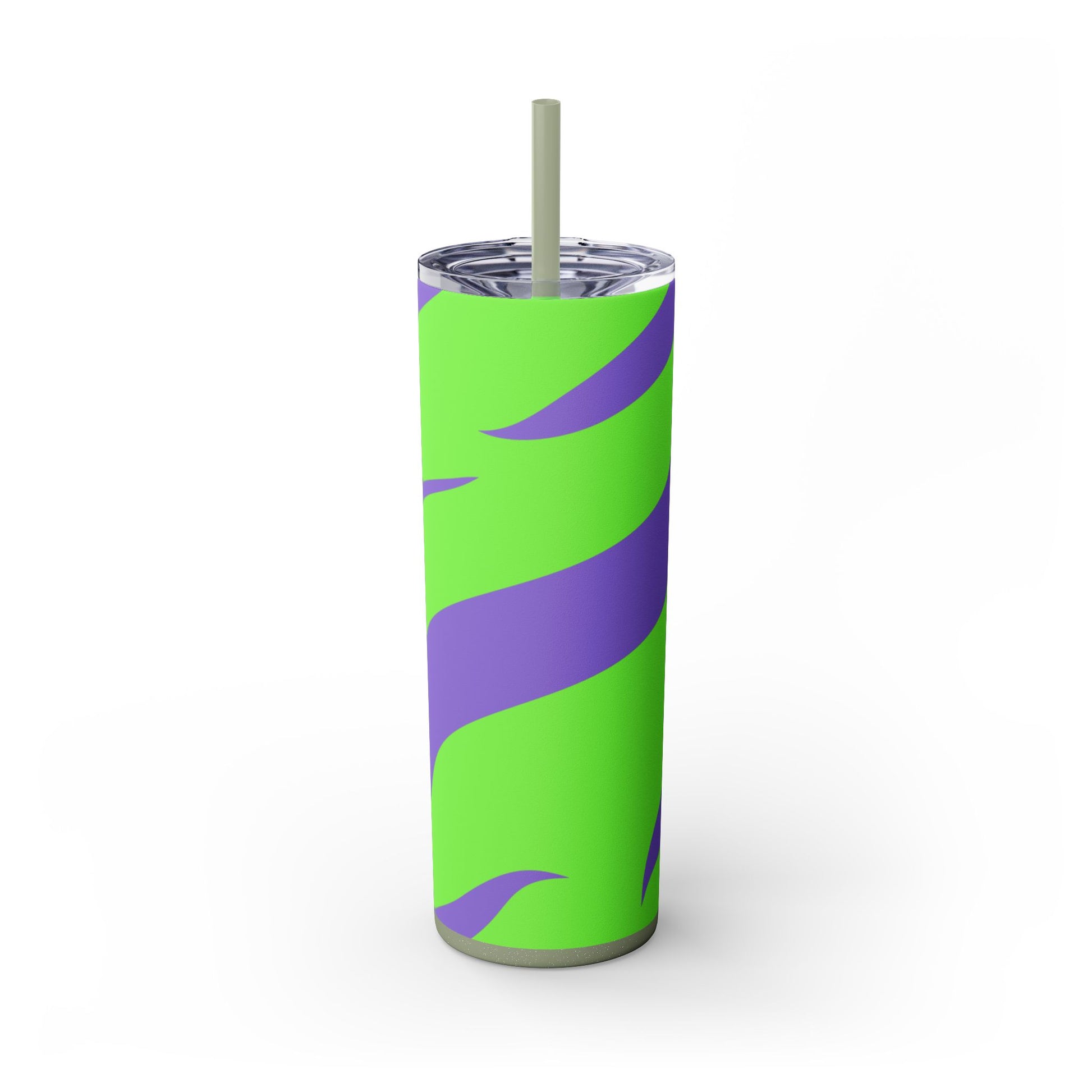 Tyrannosaurus Print Green and Purple Skinny Tumbler with Straw, 20oz, Artsulli - Art is Long, Life is Short, Mug, Finish, Glossy, Color, Glitter Seascape, Size, 20oz, 15148970719177