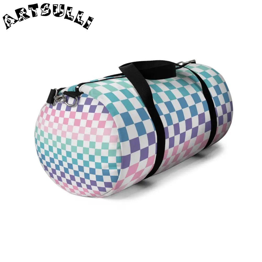 JAKKOUTTHEBXX Vaporwave Rainbow Checkerboard Multi-Color Duffel Bag