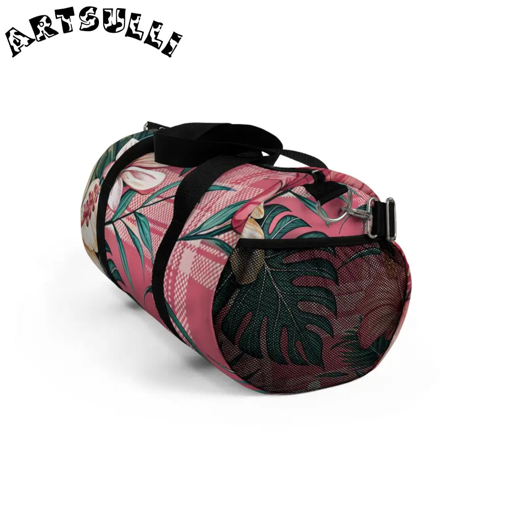 JAKKOUTTHEBXX Plaid x Floral Burgundy and Green Duffel Bag