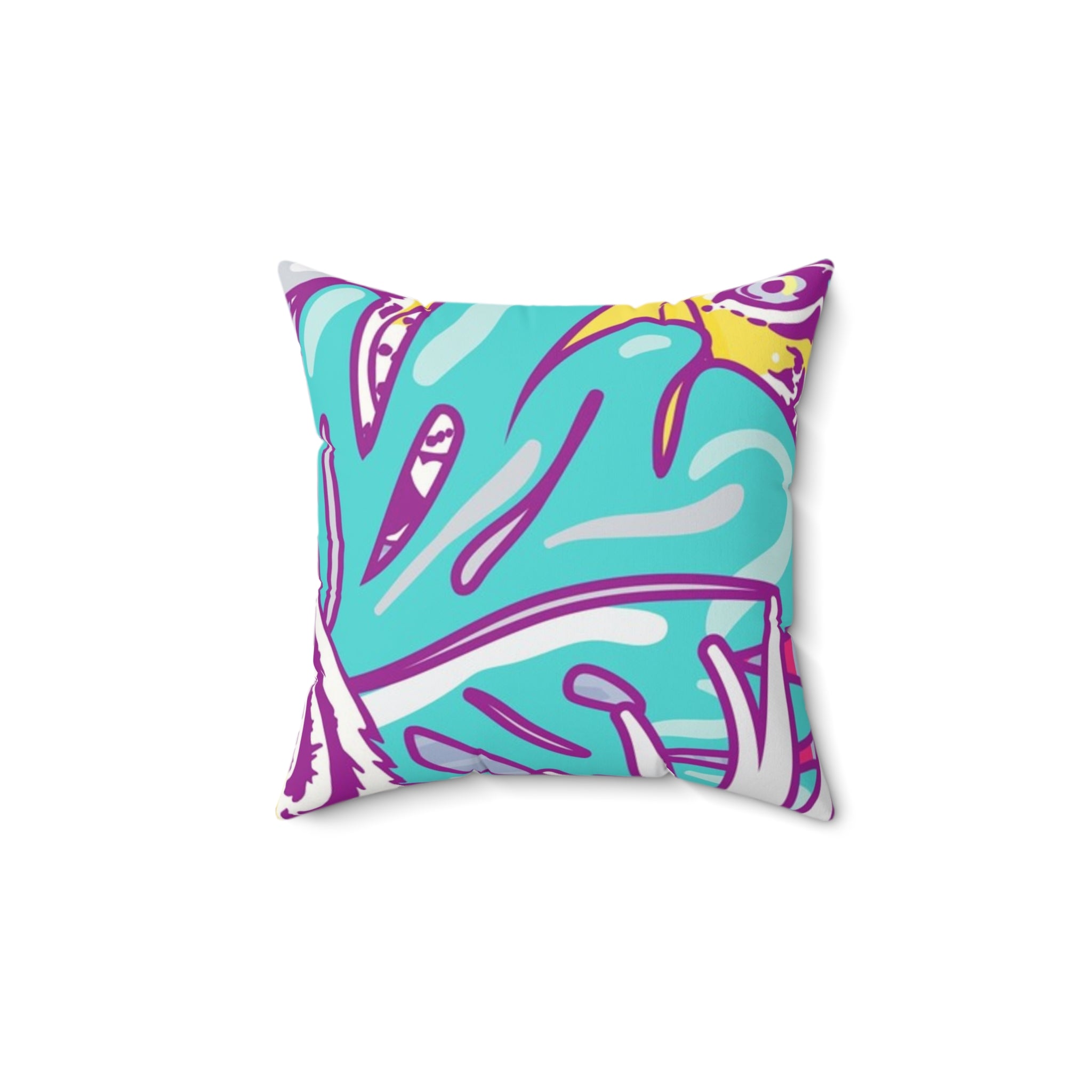 Tropical Floral Tigers Torquise and Purple Faux Suede Square Pillow, Artsulli - Art is Long, Life is Short, Home Decor, Size, 14" × 14", , , , , 14144627409922
