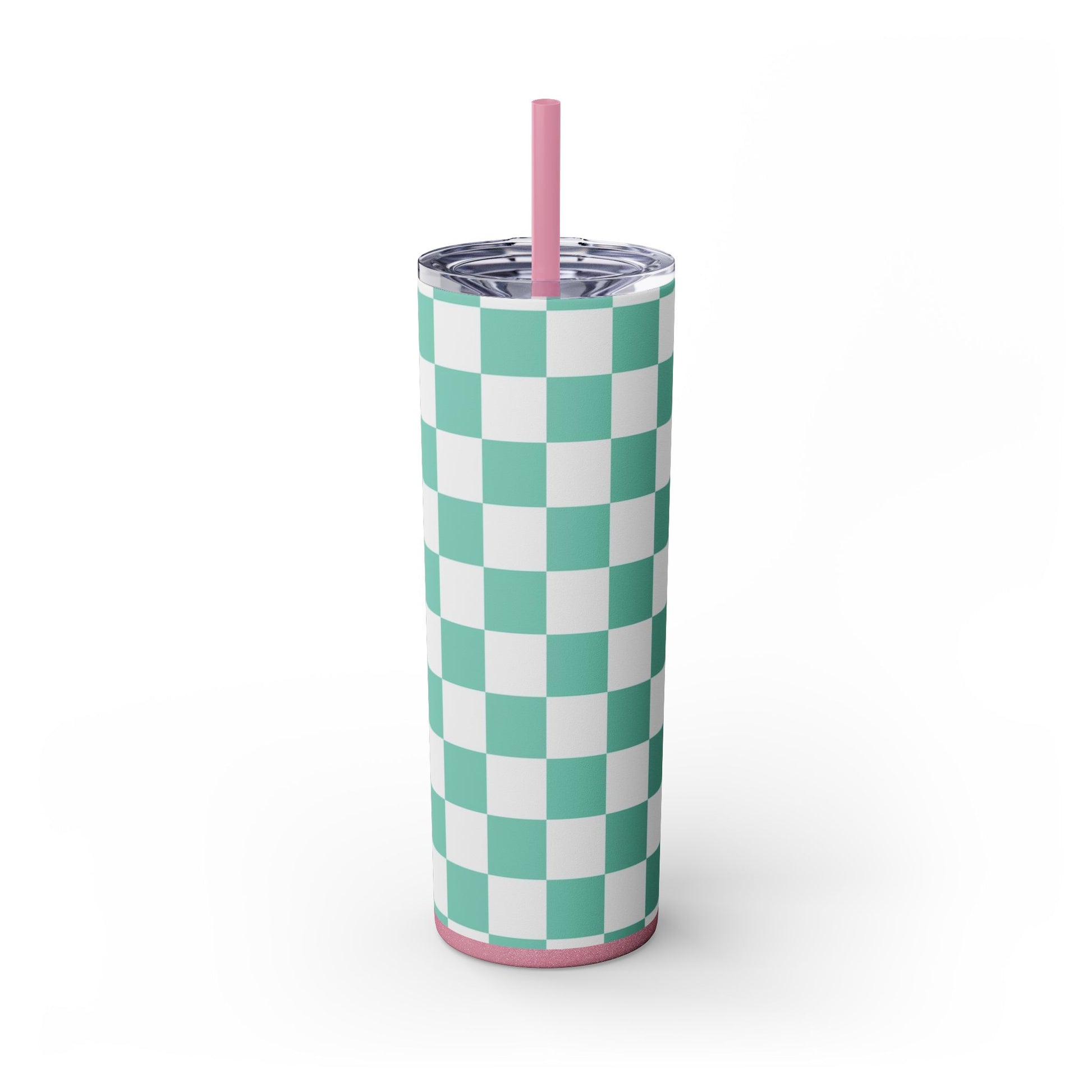Checkerboard Light Green Skinny Tumbler with Straw, 20oz, Artsulli - Art is Long, Life is Short, Mug, , , , , , , 