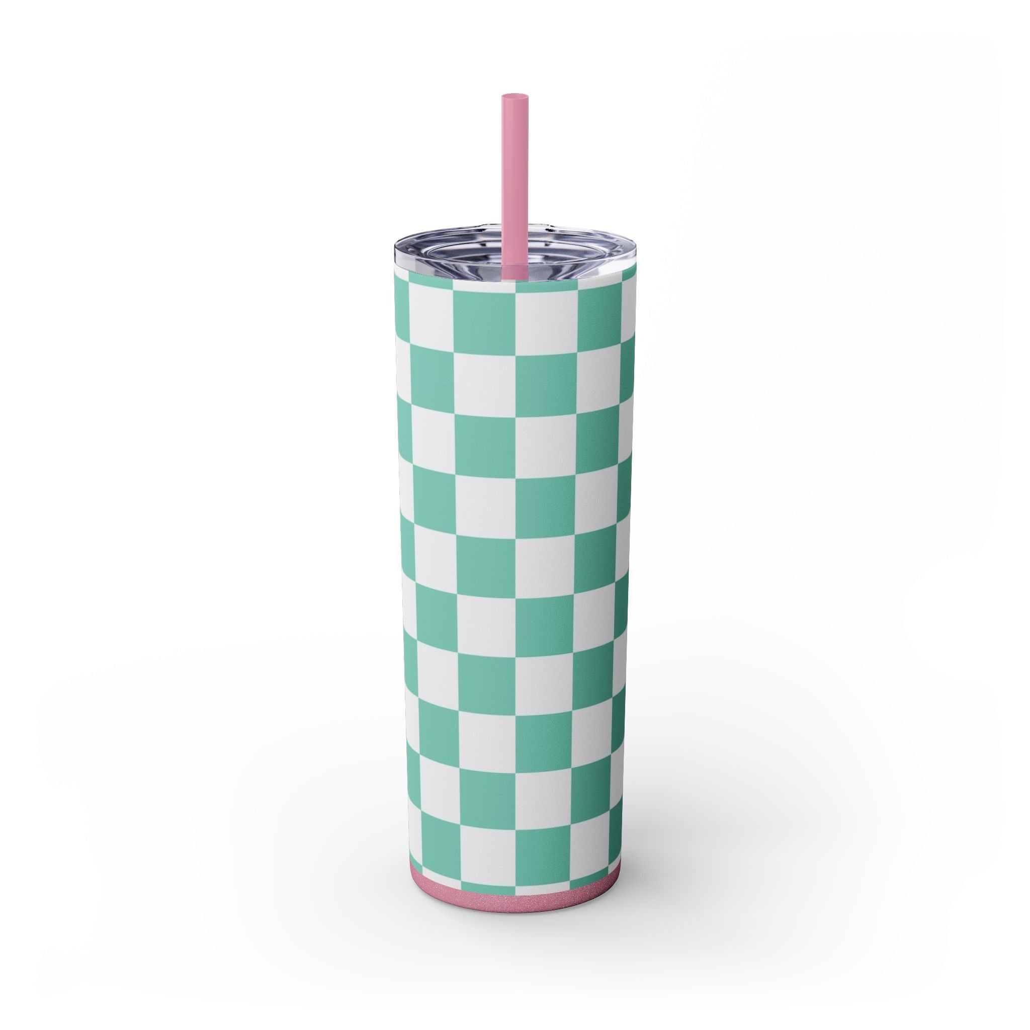 Checkerboard Light Green Skinny Tumbler with Straw, 20oz, Artsulli - Art is Long, Life is Short, Mug, , , , , , , 