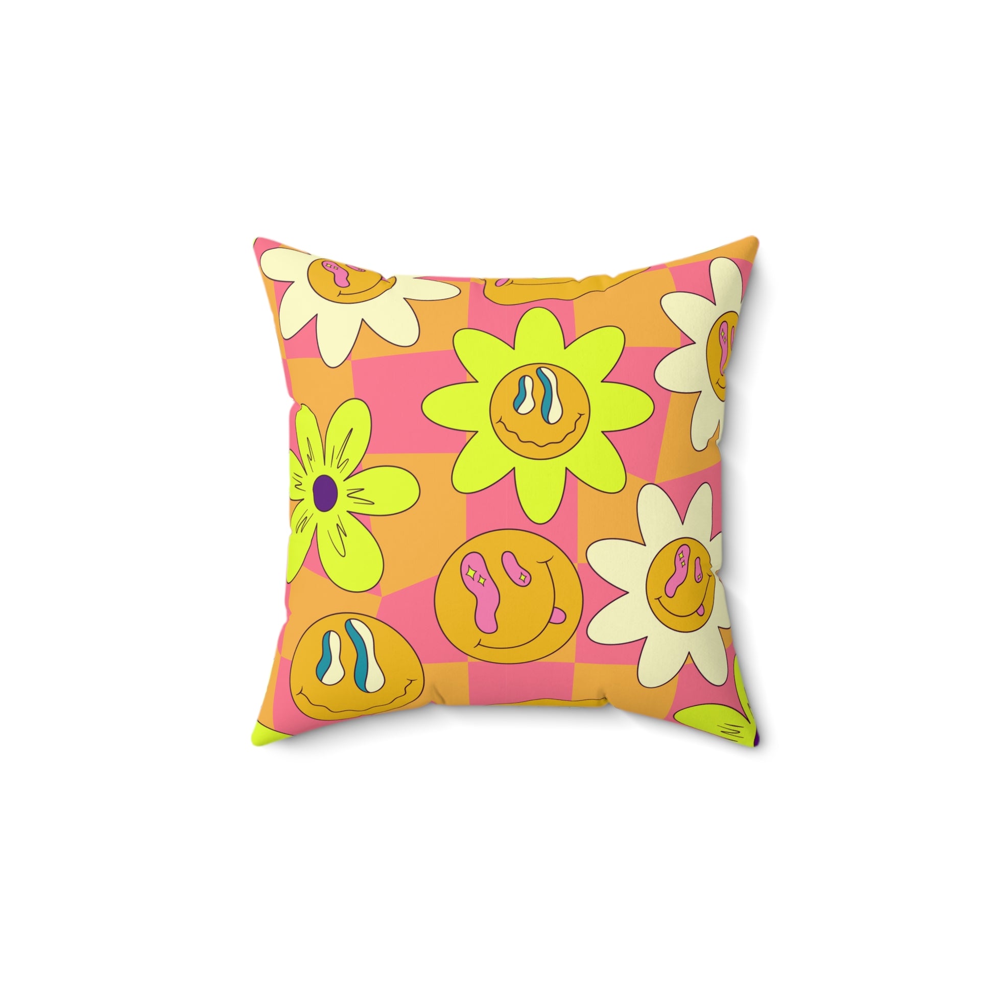 Trippy Sour Face Rave Spun Polyester Square Pillow, Artsulli - Art is Long, Life is Short, Home Decor, Size, 14" × 14", , , , , 13947953113275