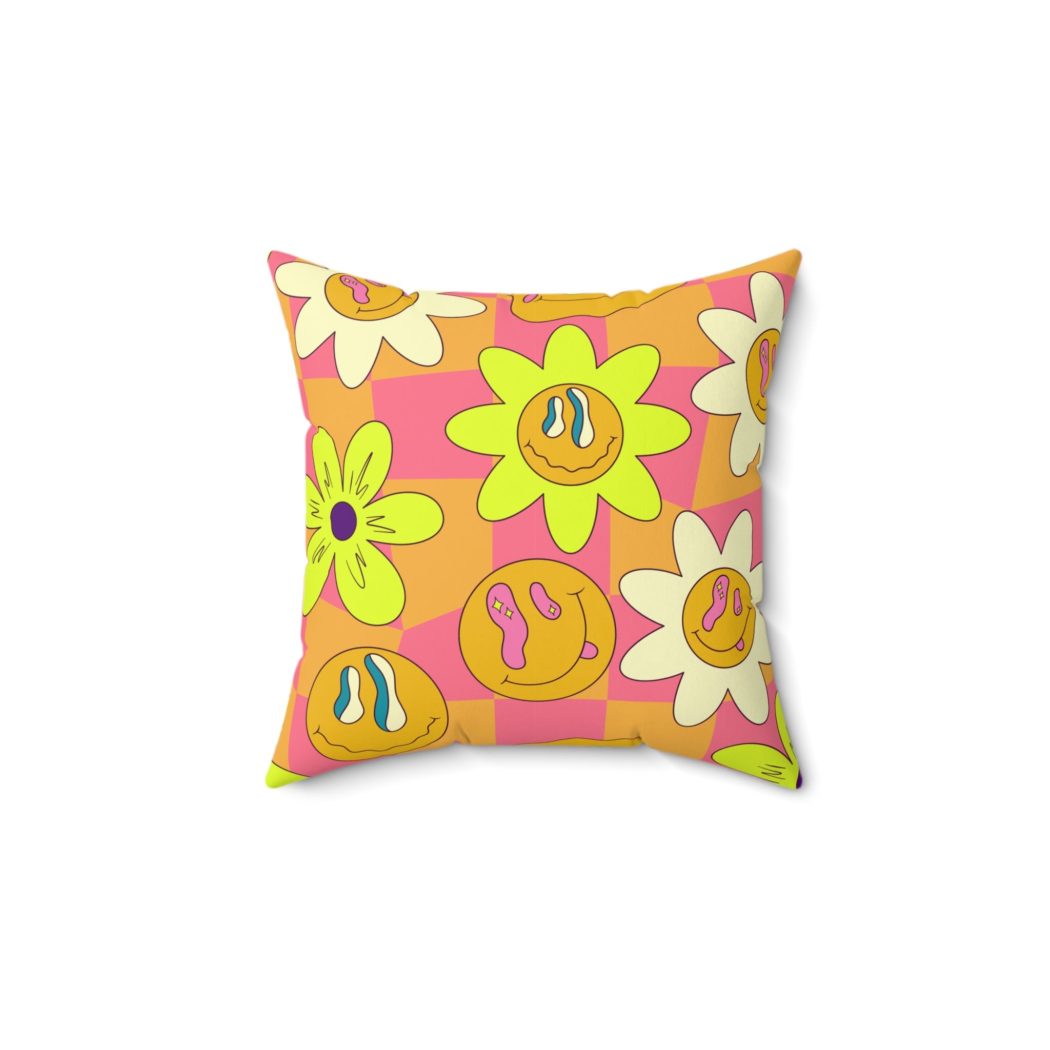 Trippy Sour Face Rave Spun Polyester Square Pillow, Artsulli - Art is Long, Life is Short, Home Decor, Size, 14" × 14", , , , , 13947953113275