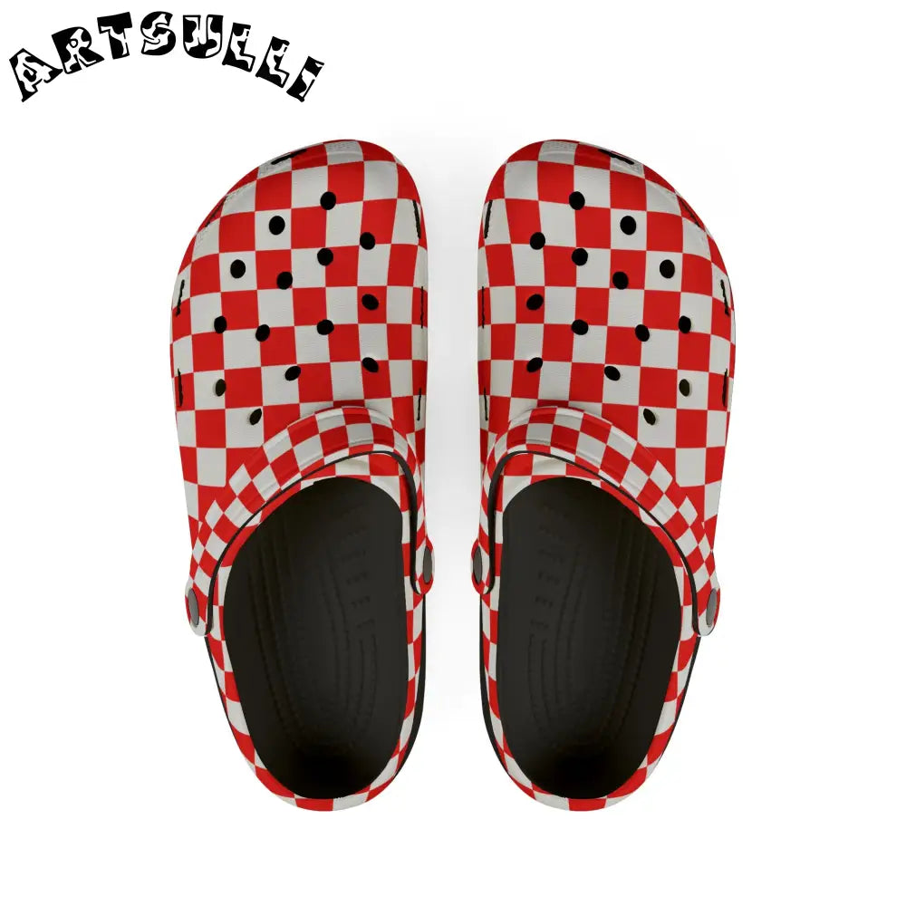 JAKKOUTTHEBXX Checkerboard Red and White EVA Foam Rubber Shoes (AOP)