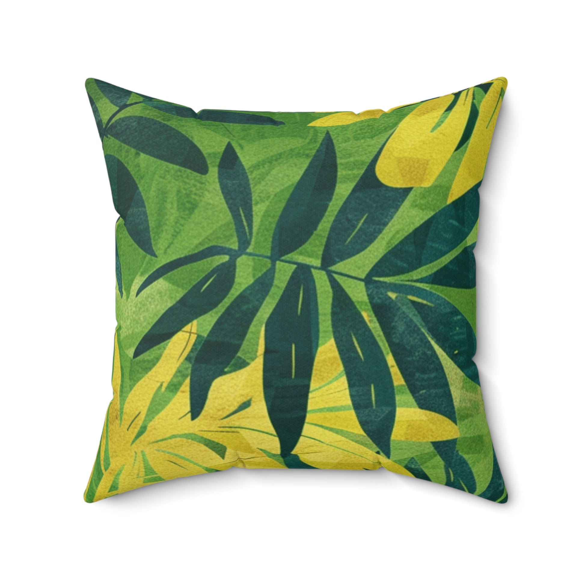 Green Leaf x Yellow Leaf x Tropical x Jungle Spun Polyester Square Pillow, Artsulli - Art is Long, Life is Short, Home Decor, Size, 20" × 20", , , , , 39898818377419976114