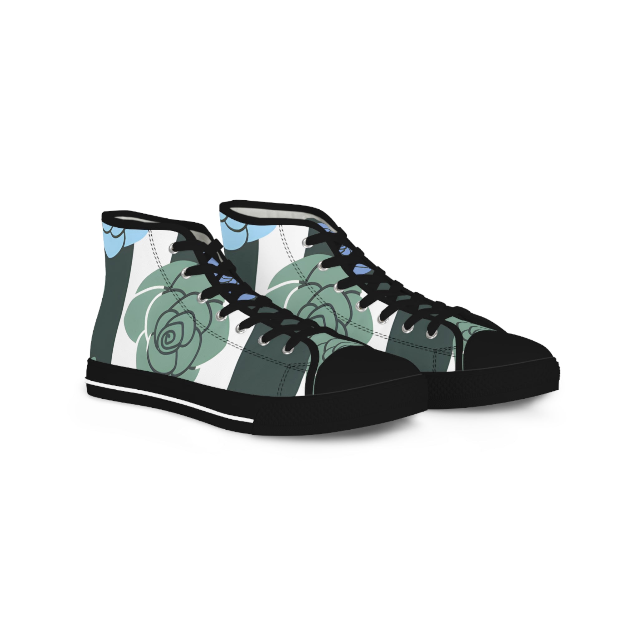 Stripes x Roses Black and White Men's High Top Sneakers, Artsulli - Art is Long, Life is Short, Shoes, Size, US 5, Color, Black sole, , , 11711789636106