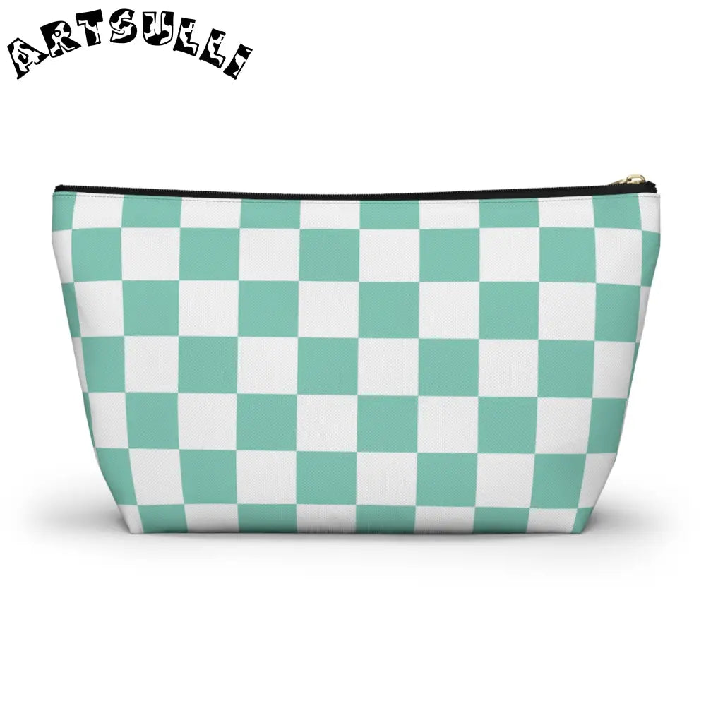 JAKKOUTTHEBXX Checkerboard Light Green Accessory Pouch w T-bottom