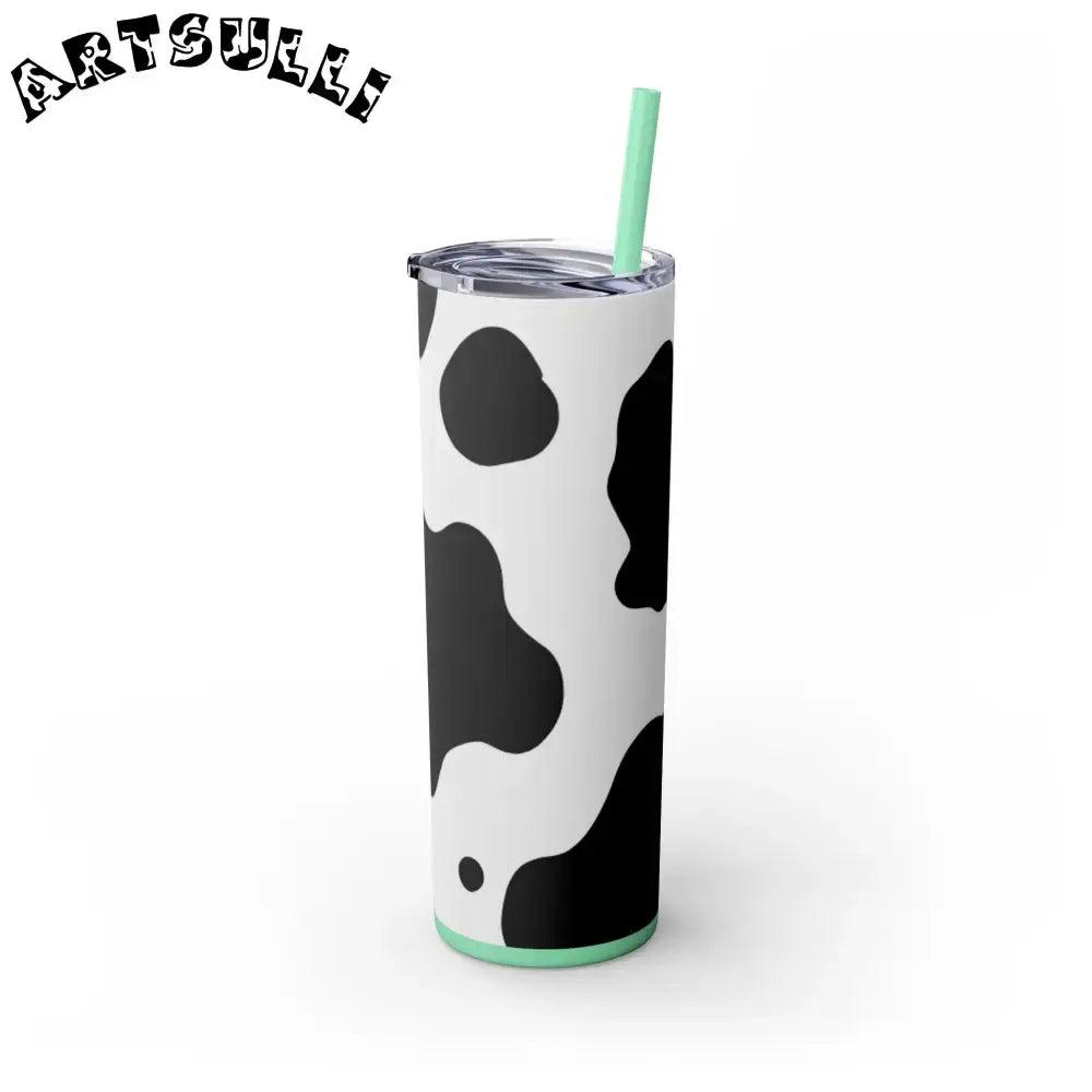 JAKKOUTTHEBXX White cow print skinny tumbler with clear lid