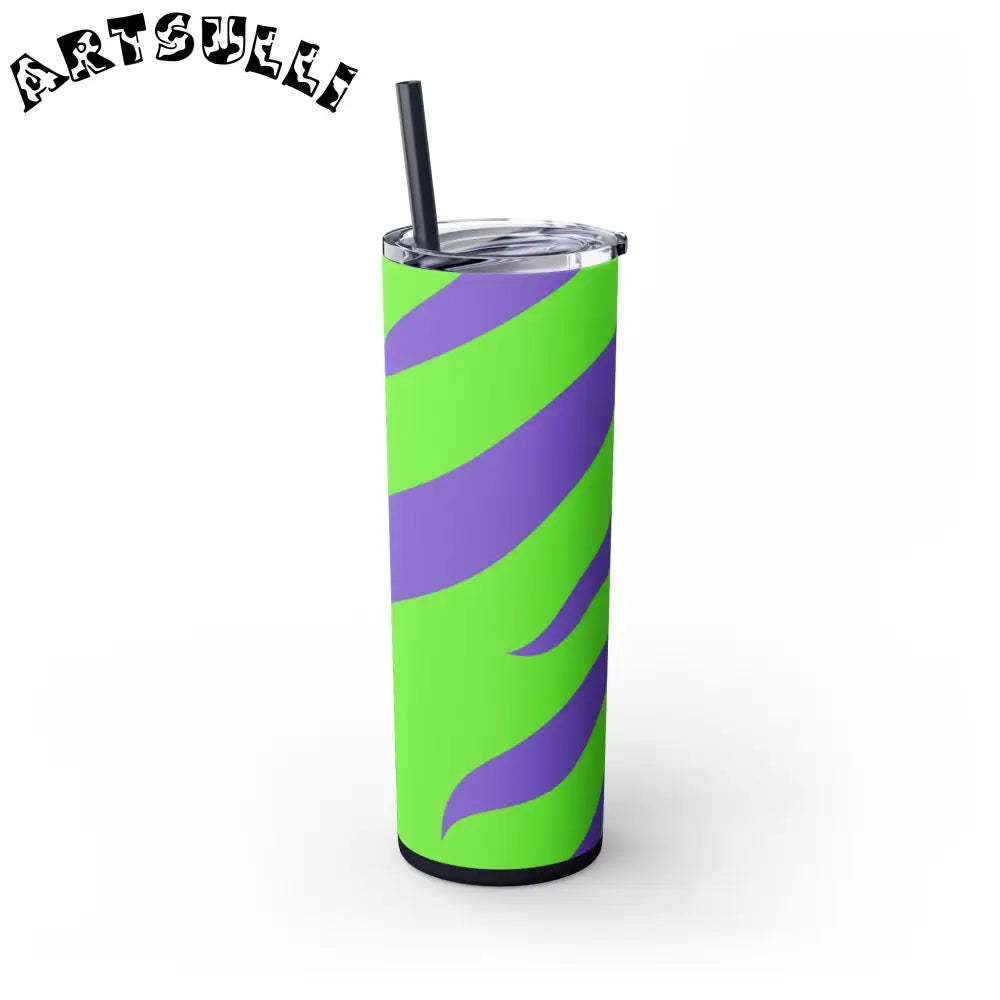 JAKKOUTTHEBXX Tyrannosaurus Print Green and Purple Skinny Tumbler