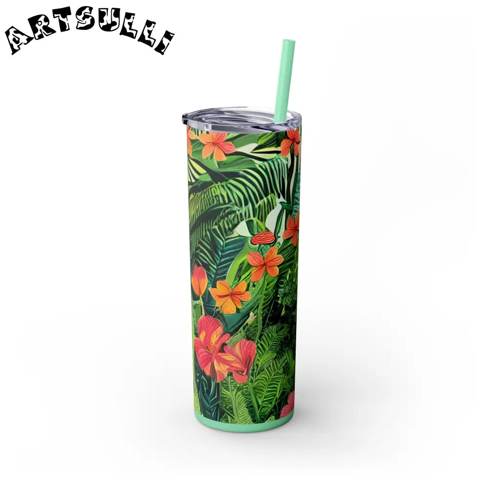 JAKKOUTTHEBXX White Tropical Leaf and Flower Tumbler JAKKOUTTHEBXX