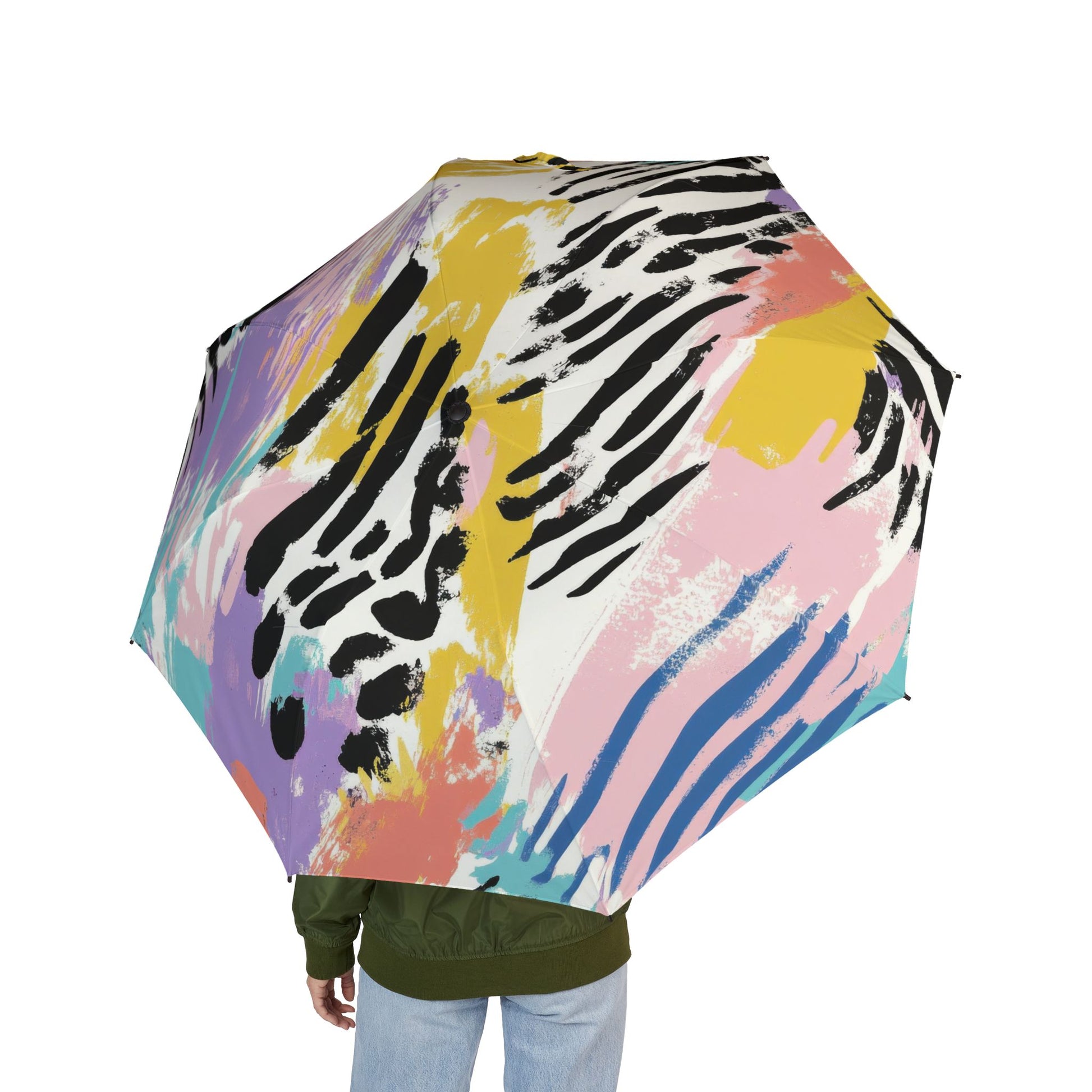 Wild Zebra Stripes x Paint Brush Strokes Multi-Color II Semi-Automatic Foldable Umbrella, Artsulli - Art is Long, Life is Short, Accessories, , , , , , , 