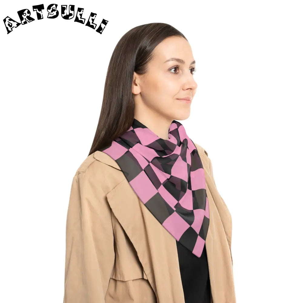 JAKKOUTTHEBXX Checkerboard Black and Pink Poly Scarf JAKKOUTTHEBXX
