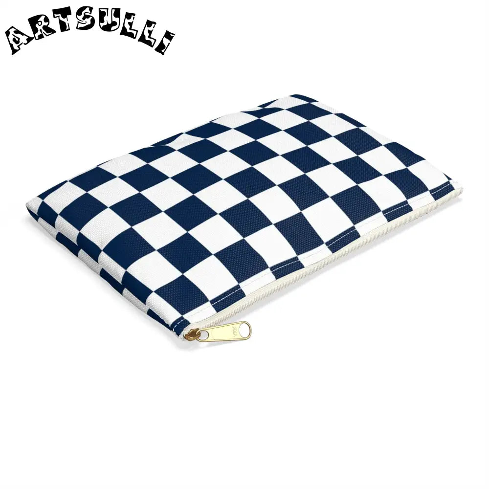 JAKKOUTTHEBXX Checkerboard White and Navy Blue Accessory Pouch