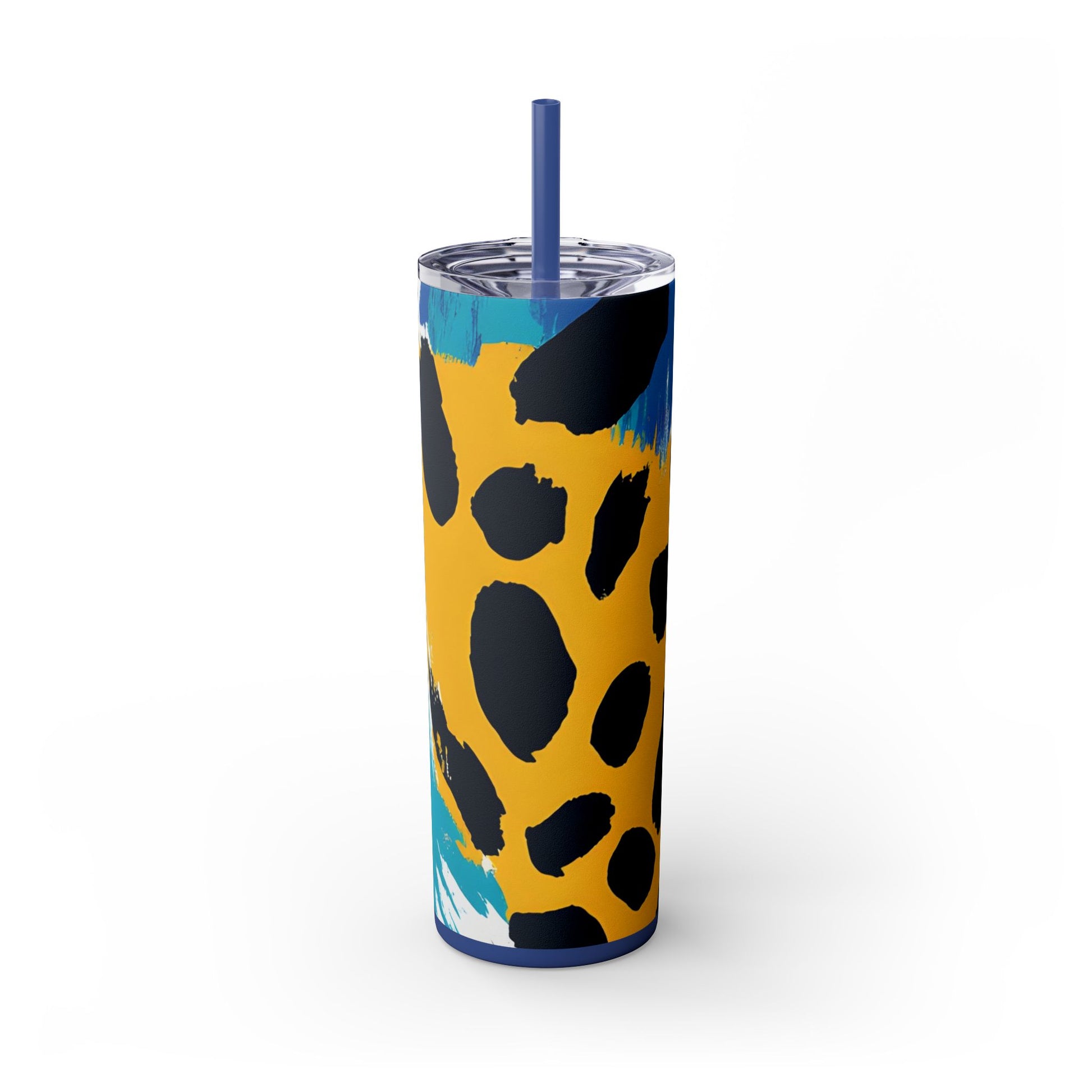 Leopard Print x Paint Brush Strokes Multi-Color Skinny Tumbler with Straw, 20oz, Artsulli - Art is Long, Life is Short, Mug, , , , , , , 