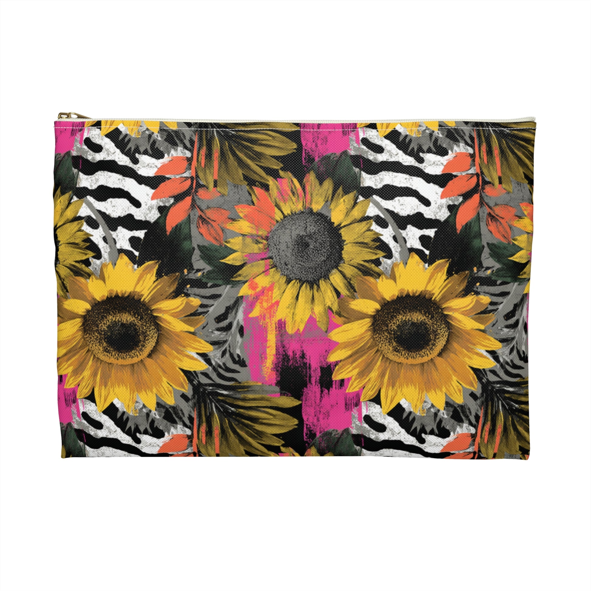 Zebra Stripes x Sunflowers Multi-Color Accessory Pouch, Artsulli - Art is Long, Life is Short, Bags, , , , , , , 