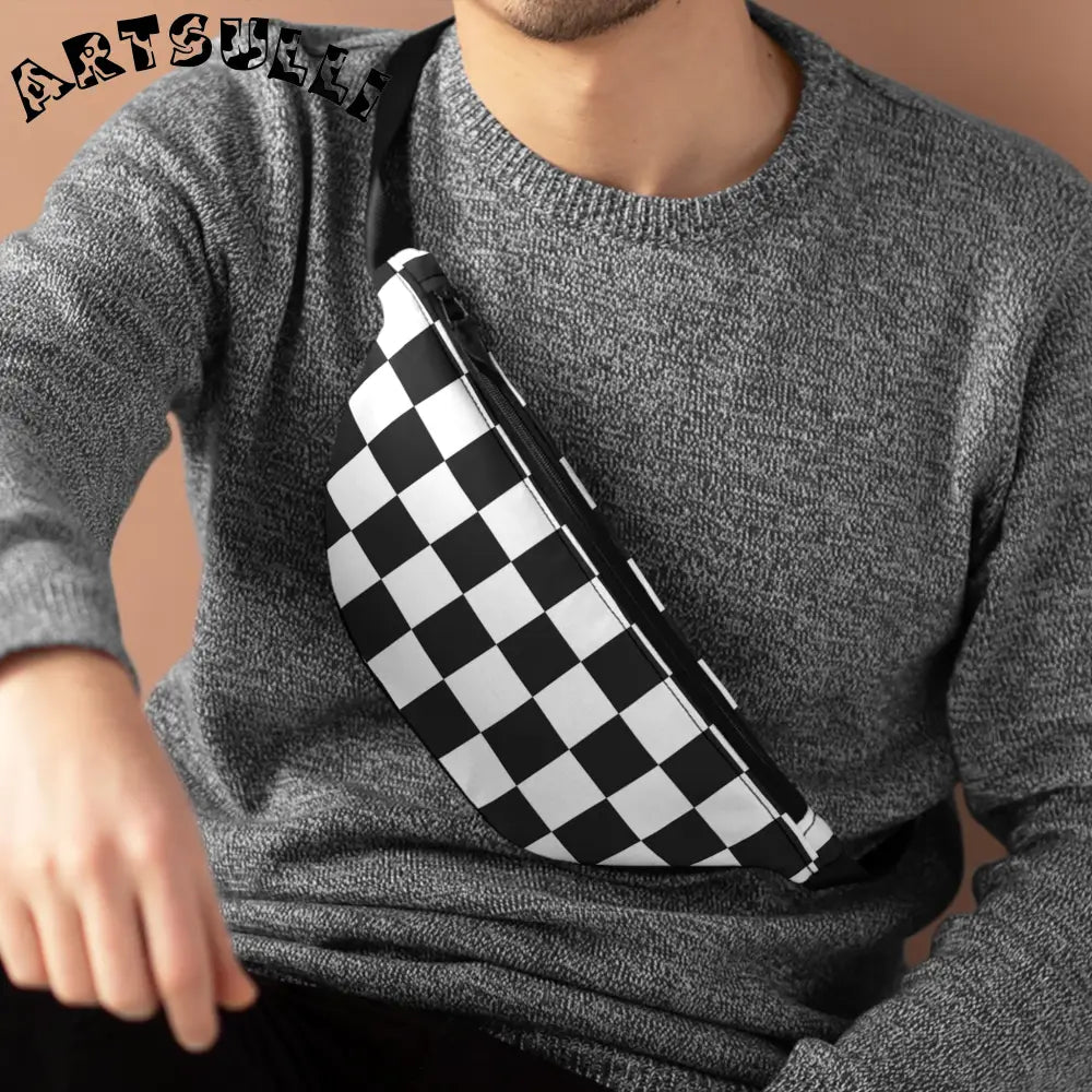 JAKKOUTTHEBXX Checkerboard White and Black Fanny Pack JAKKOUTTHEBXX