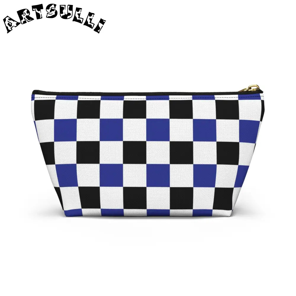 JAKKOUTTHEBXX Checkerboard Blue White and Black Accessory Pouch w