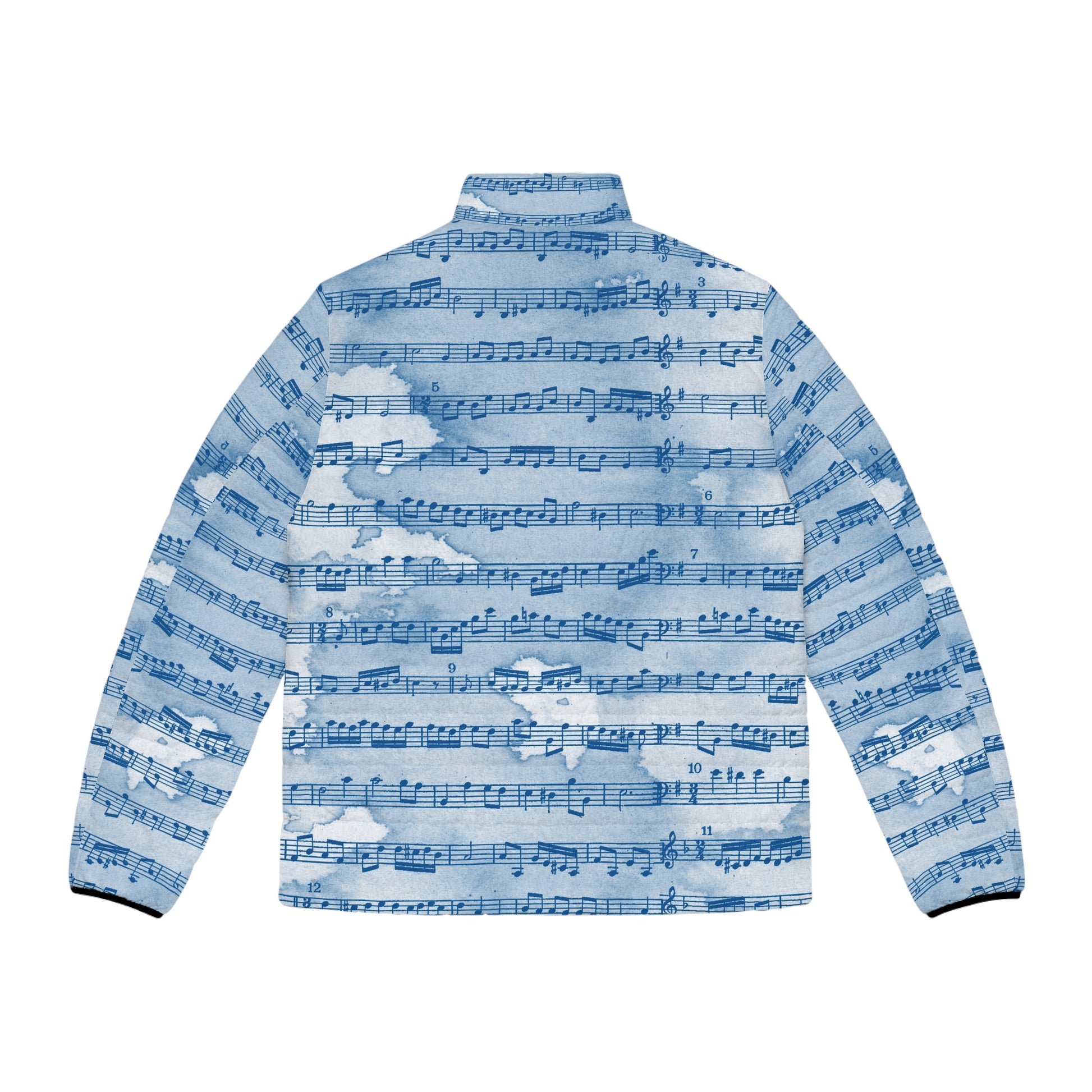 Drip Spill Type Beat Sheet Music Blue Men's Puffer Jacket (AOP), Artsulli - Art is Long, Life is Short, All Over Prints, , , , , , , 