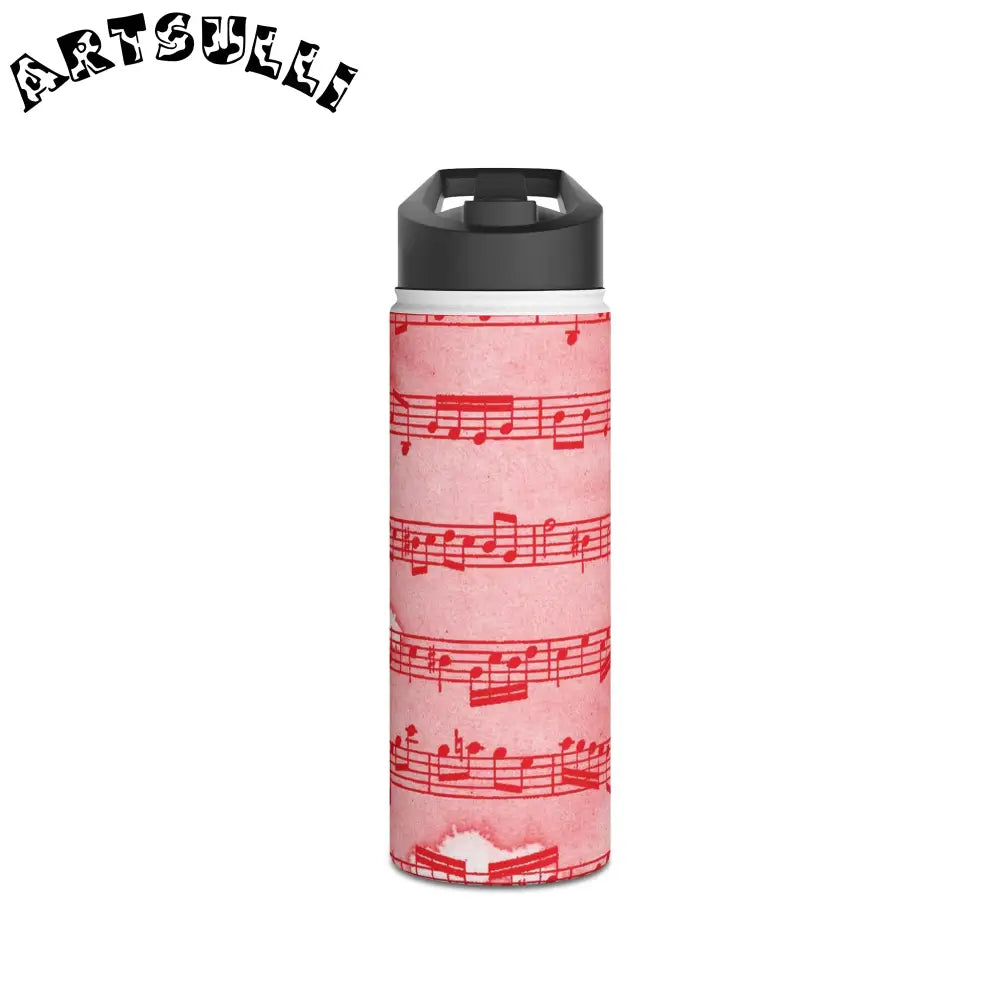 JAKKOUTTHEBXX Pink Steel Water Bottle with Red Musical Notes 2025