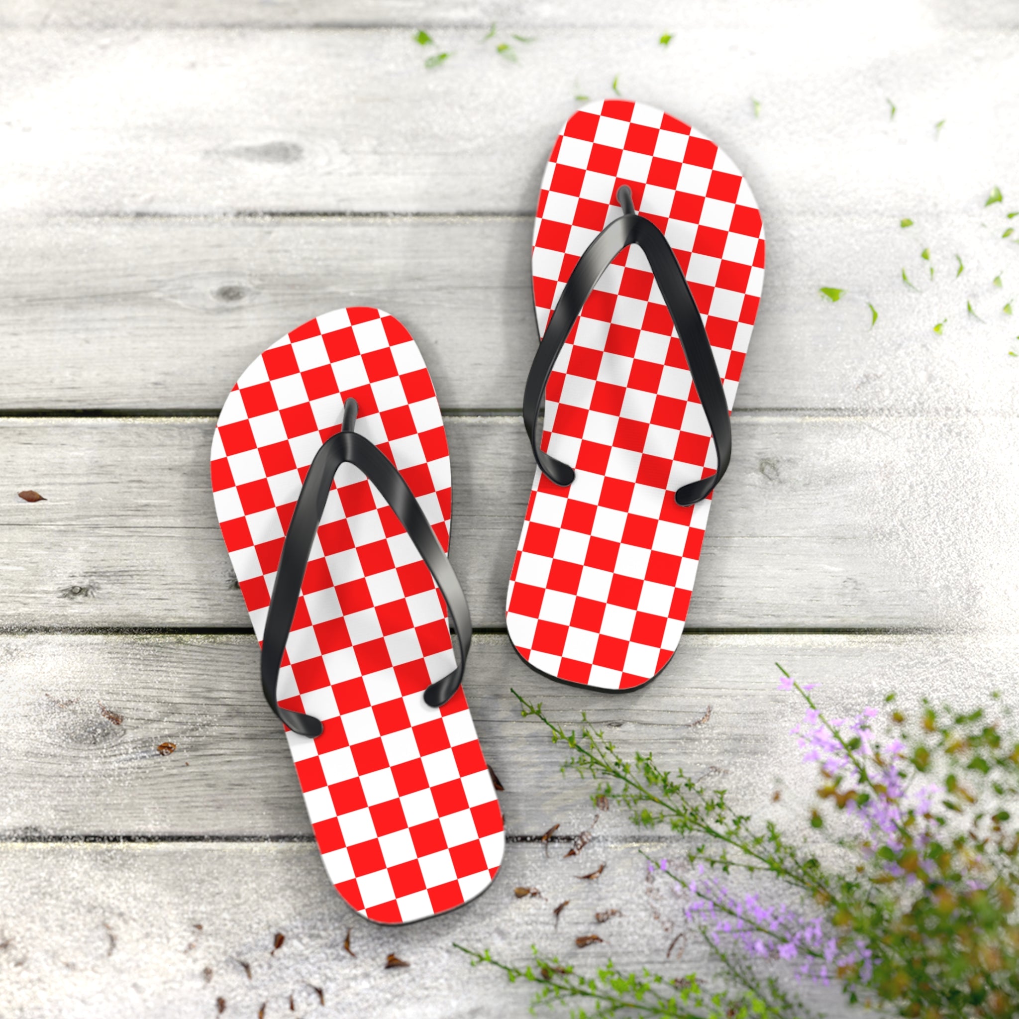 Checkerboard II Red and White Flip Flops, Artsulli - Art is Long, Life is Short, Shoes, , , , , , , 