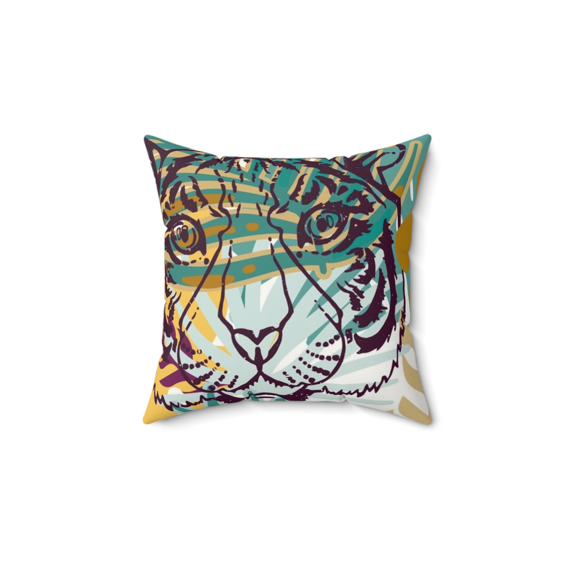 Tropical Jungle Tigers Brown and Green Faux Suede Square Pillow, Artsulli - Art is Long, Life is Short, Home Decor, , , , , , , 
