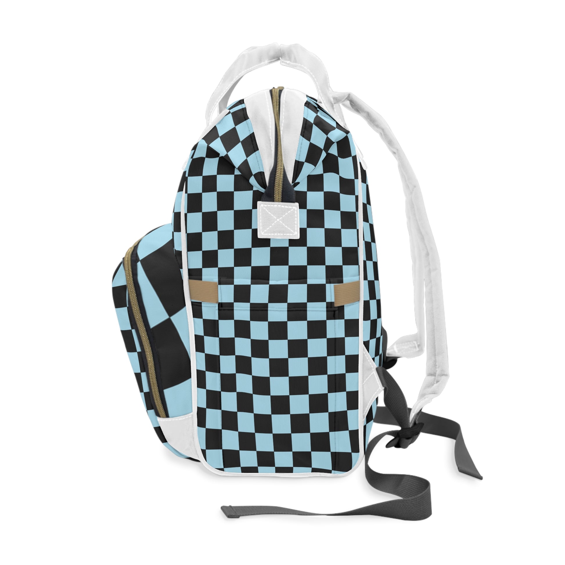 Checkerboard Black and Blue Multifunctional Diaper Backpack, Artsulli - Art is Long, Life is Short, Bags, , , , , , , 