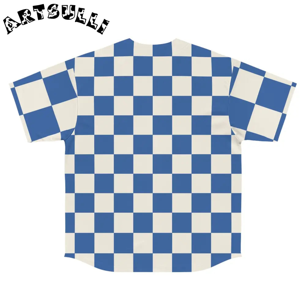JAKKOUTTHEBXX Checkerboard Blue Men’s Baseball Jersey (AOP)