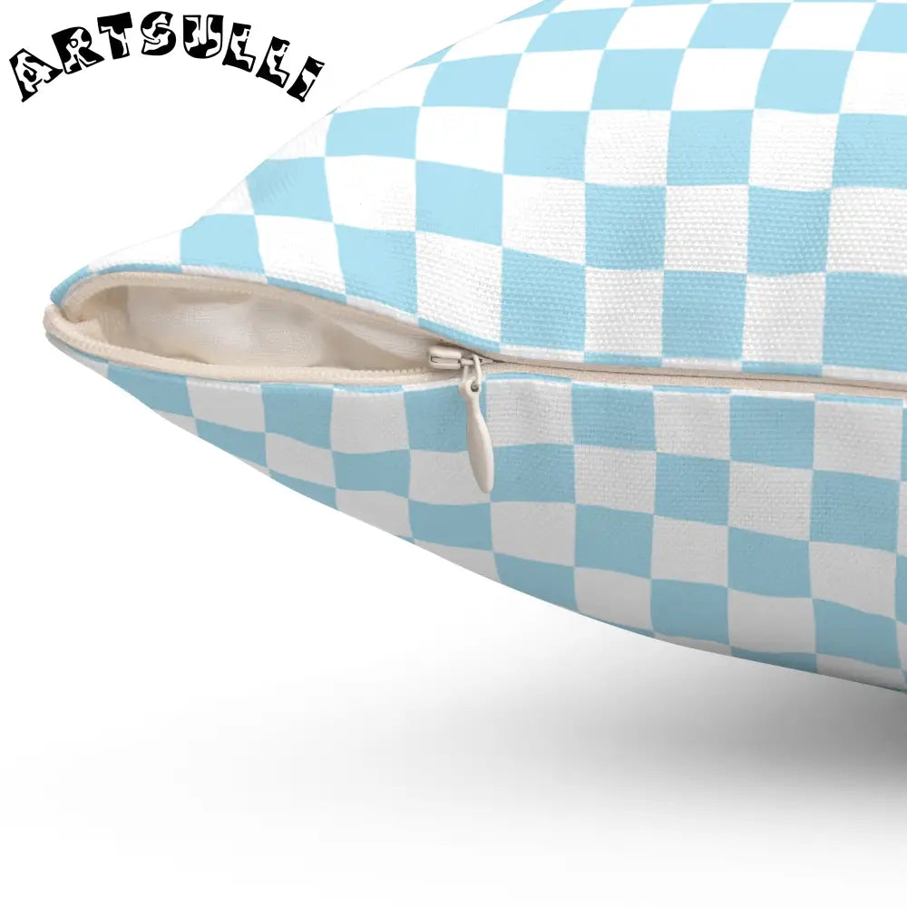 JAKKOUTTHEBXX Checkerboard Sky Blue Spun Polyester Square Pillow
