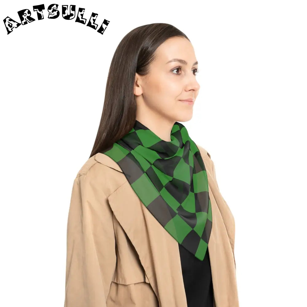 JAKKOUTTHEBXX Checkerboard Green and Black Poly Scarf JAKKOUTTHEBXX