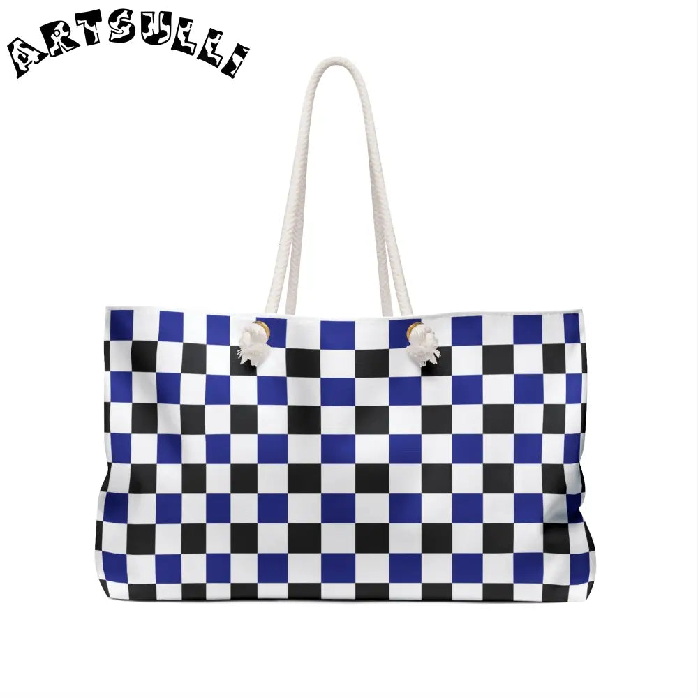 JAKKOUTTHEBXX Checkerboard Blue White and Black Weekender Bag