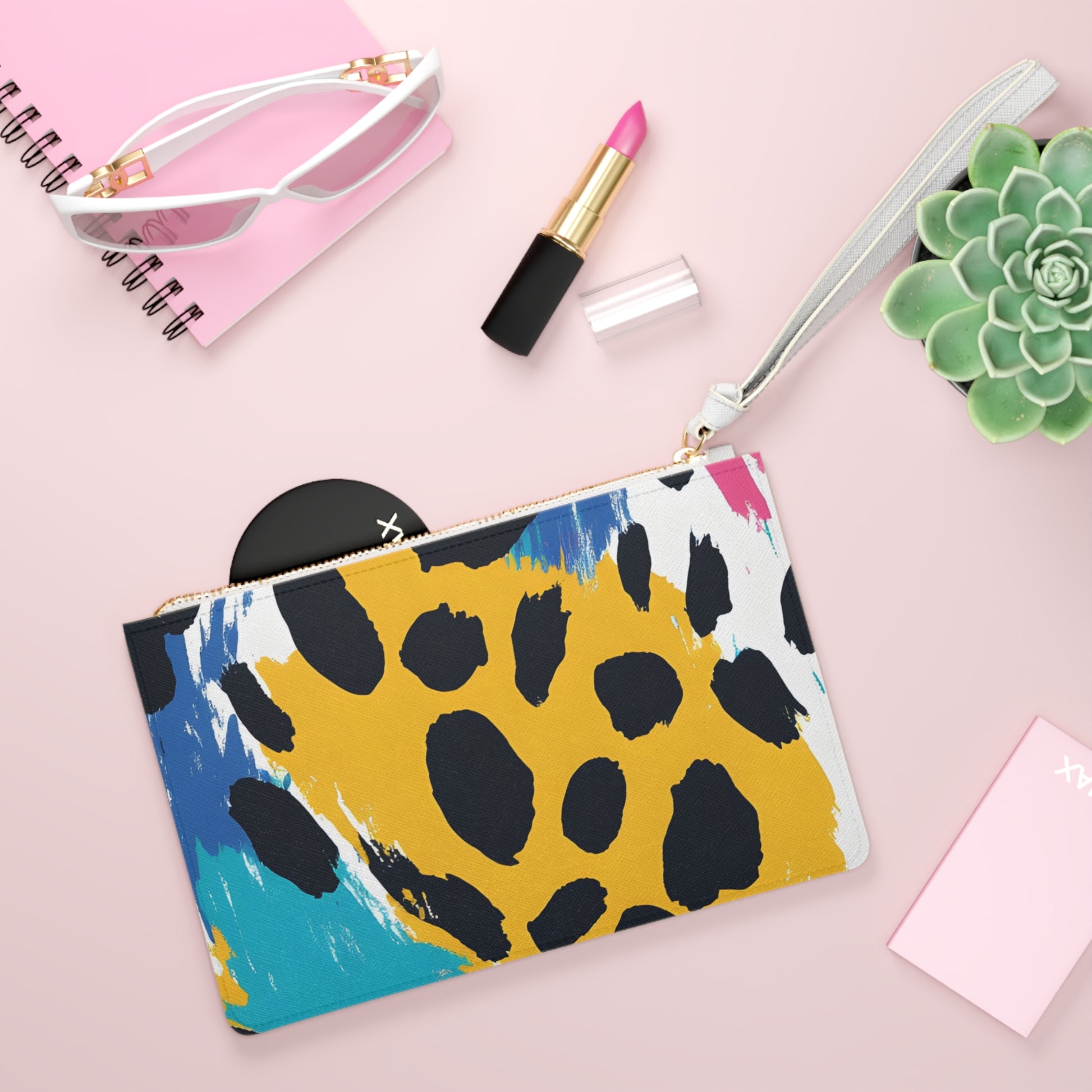 Leopard Print x Paint Brush Strokes Multi-Color Clutch Bag, Artsulli - Art is Long, Life is Short, Bags, , , , , , , 