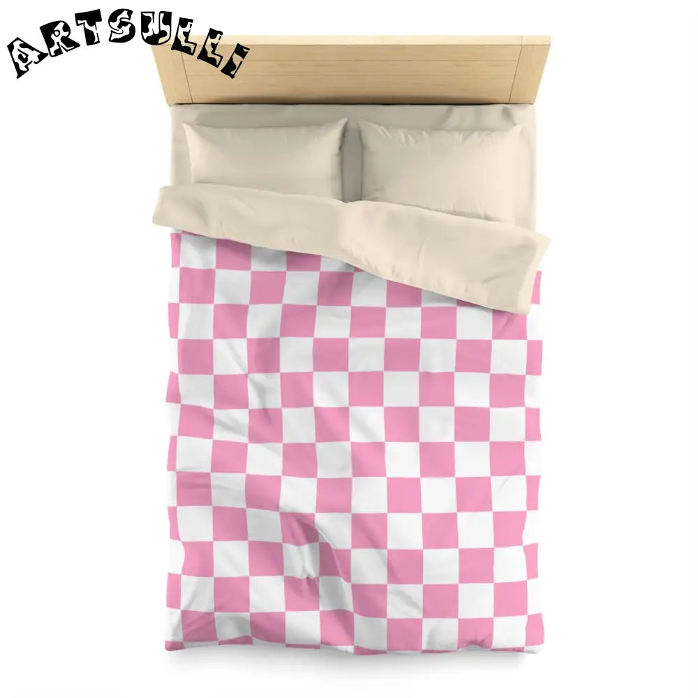 JAKKOUTTHEBXX Checkerboard Hot Pink and White Microfiber Duvet Cover